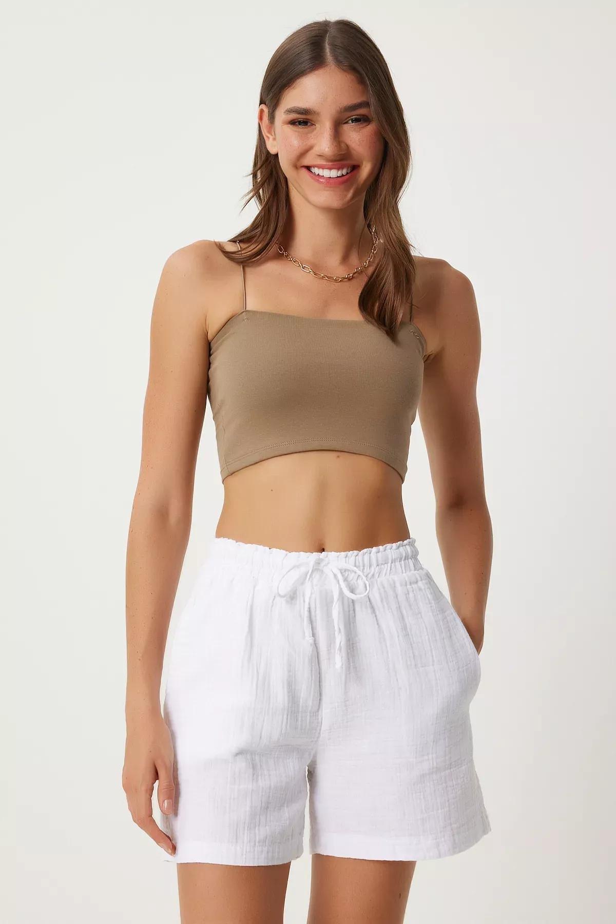 White Pocket Muslin Shorts, White, large image number 1