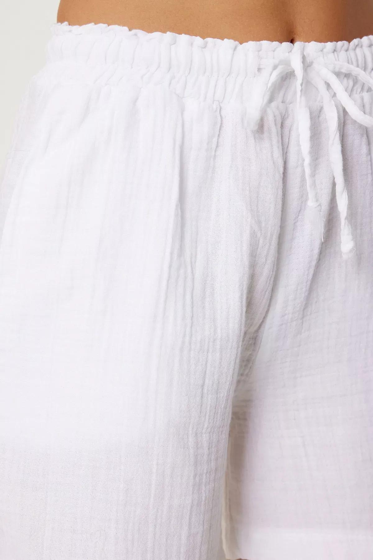 White Pocket Muslin Shorts, White, large image number 4