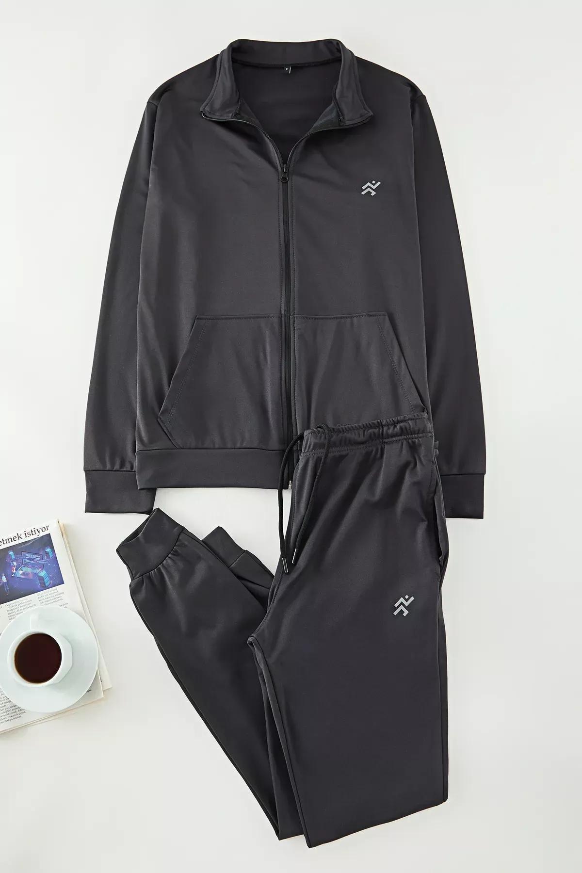 Grey-Black Regular Sports Tracksuit Set of 2, , large image number 0