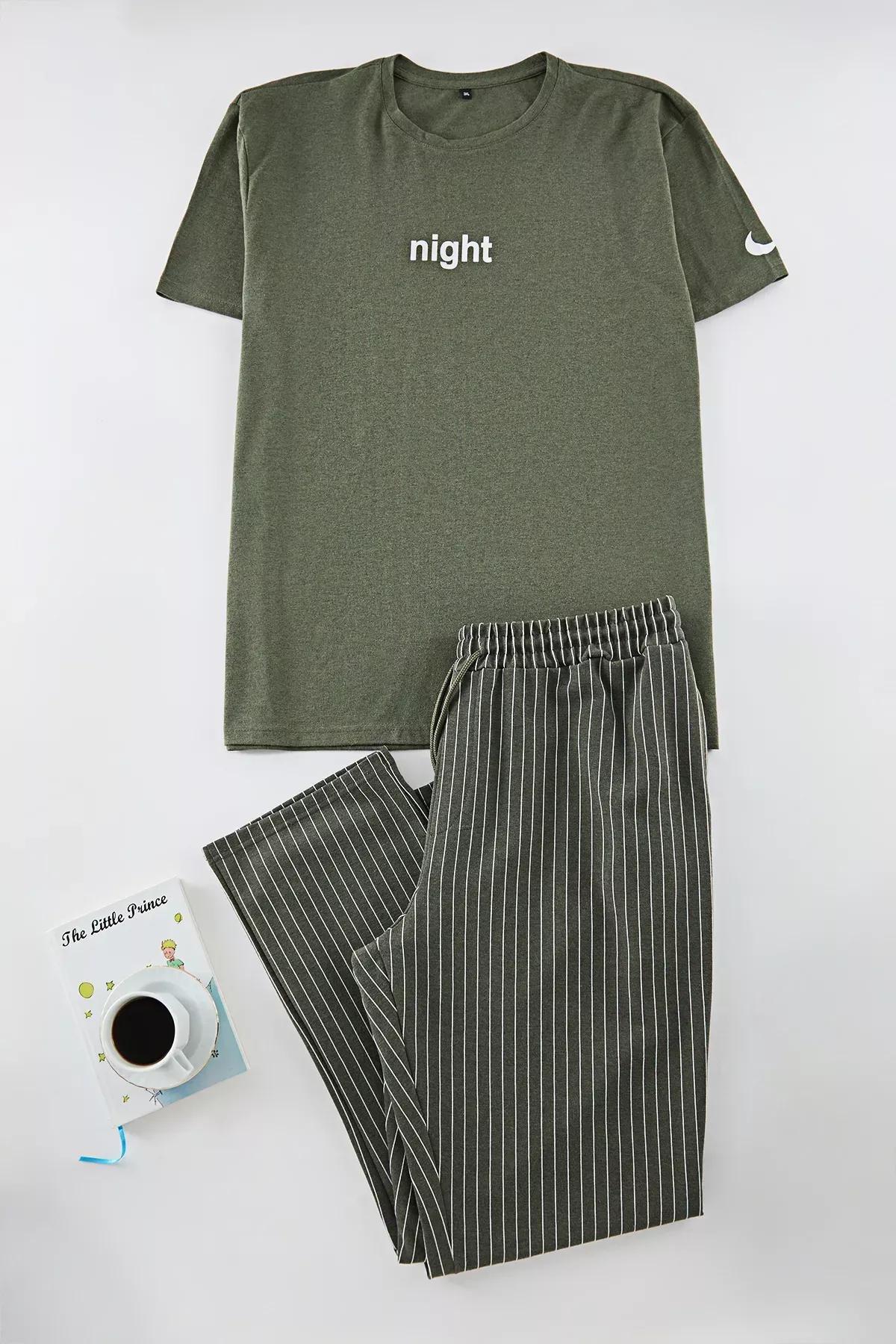 Green Printed Plus-Size Pajama Set, , large image number 0