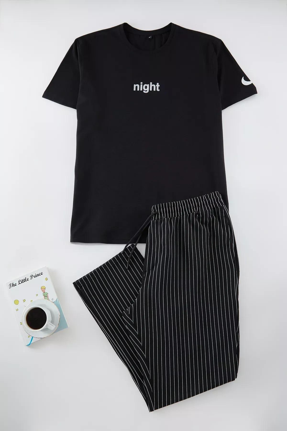 Black Printed Plus-Size Pajama Set, , large image number 1