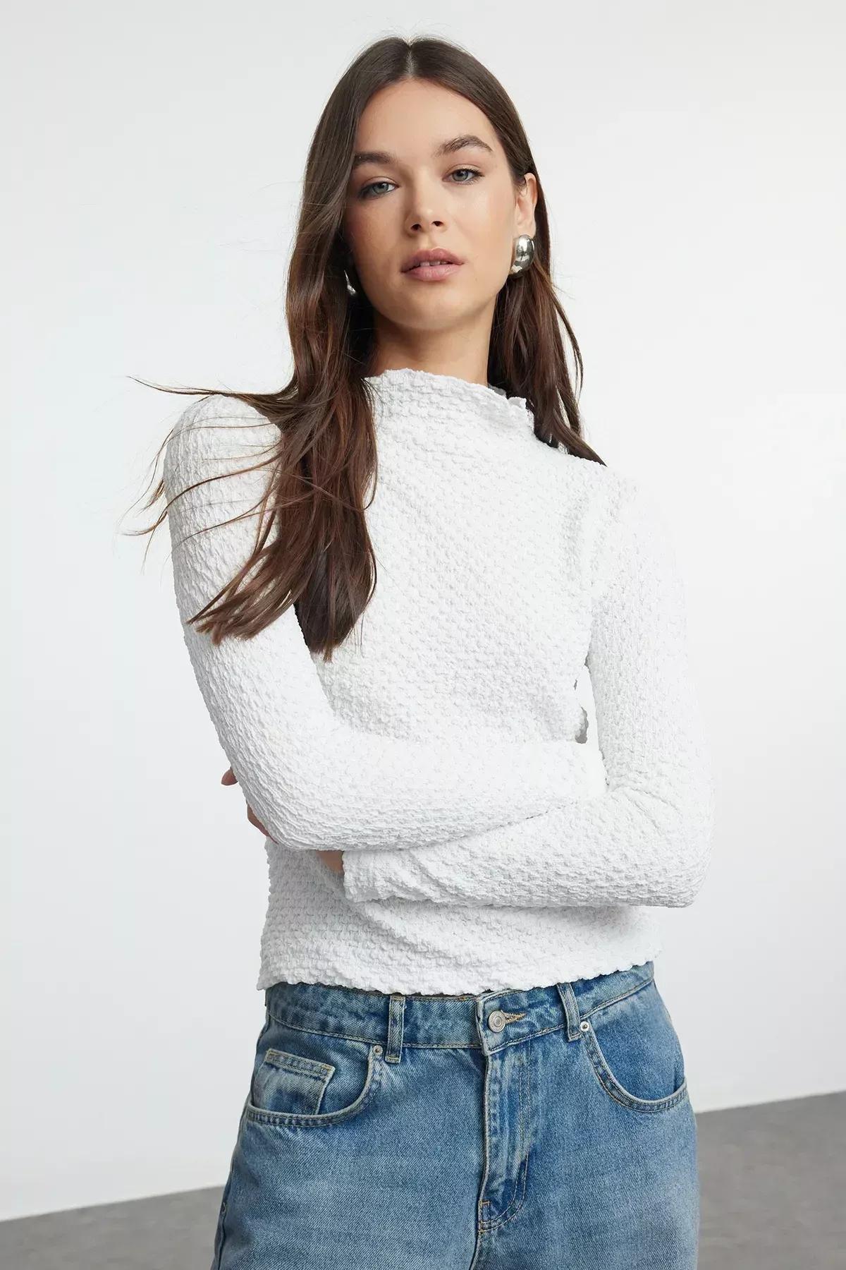 White Textured Blouse Regular, White, large image number 1