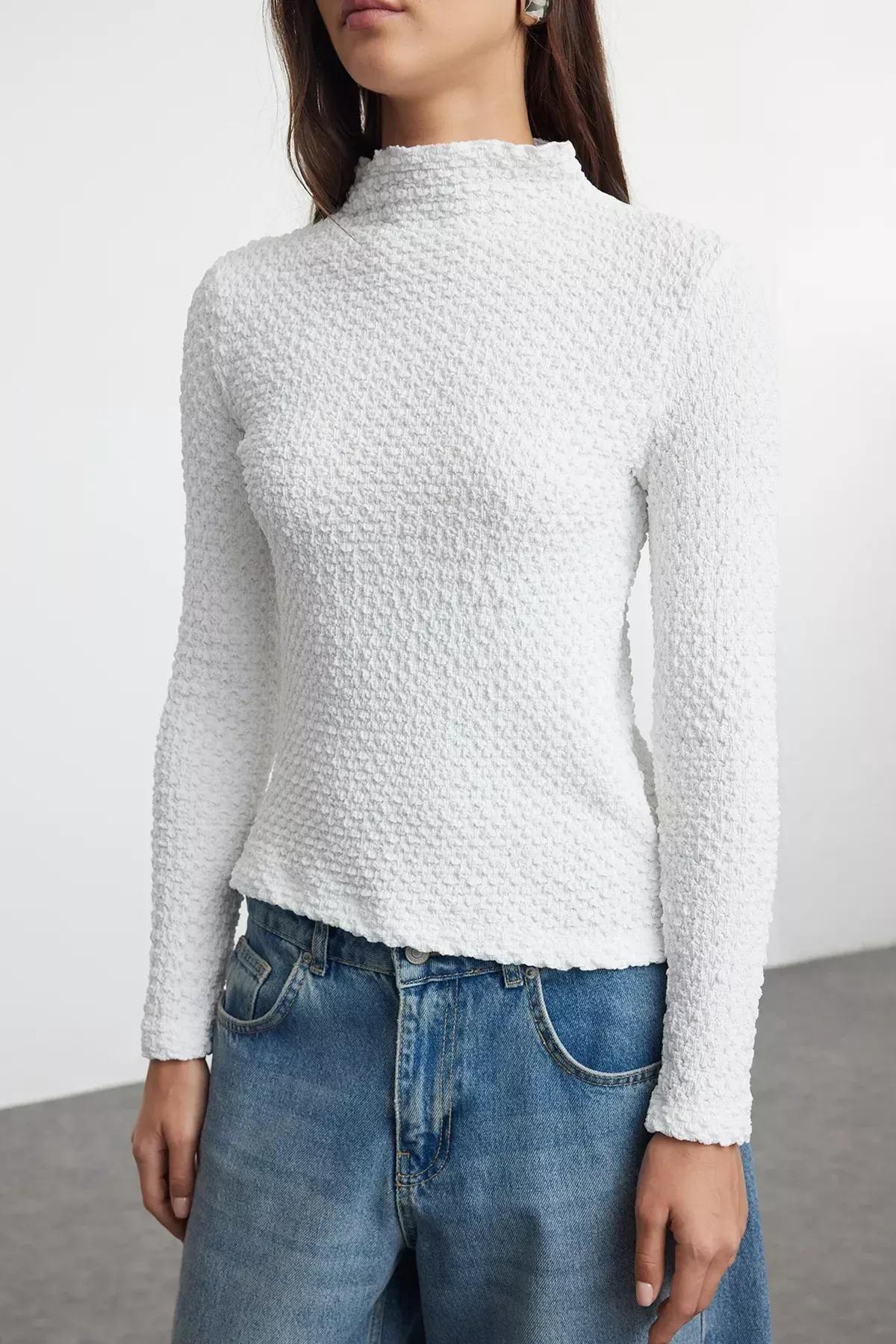 White Textured Blouse Regular, White, large image number 3