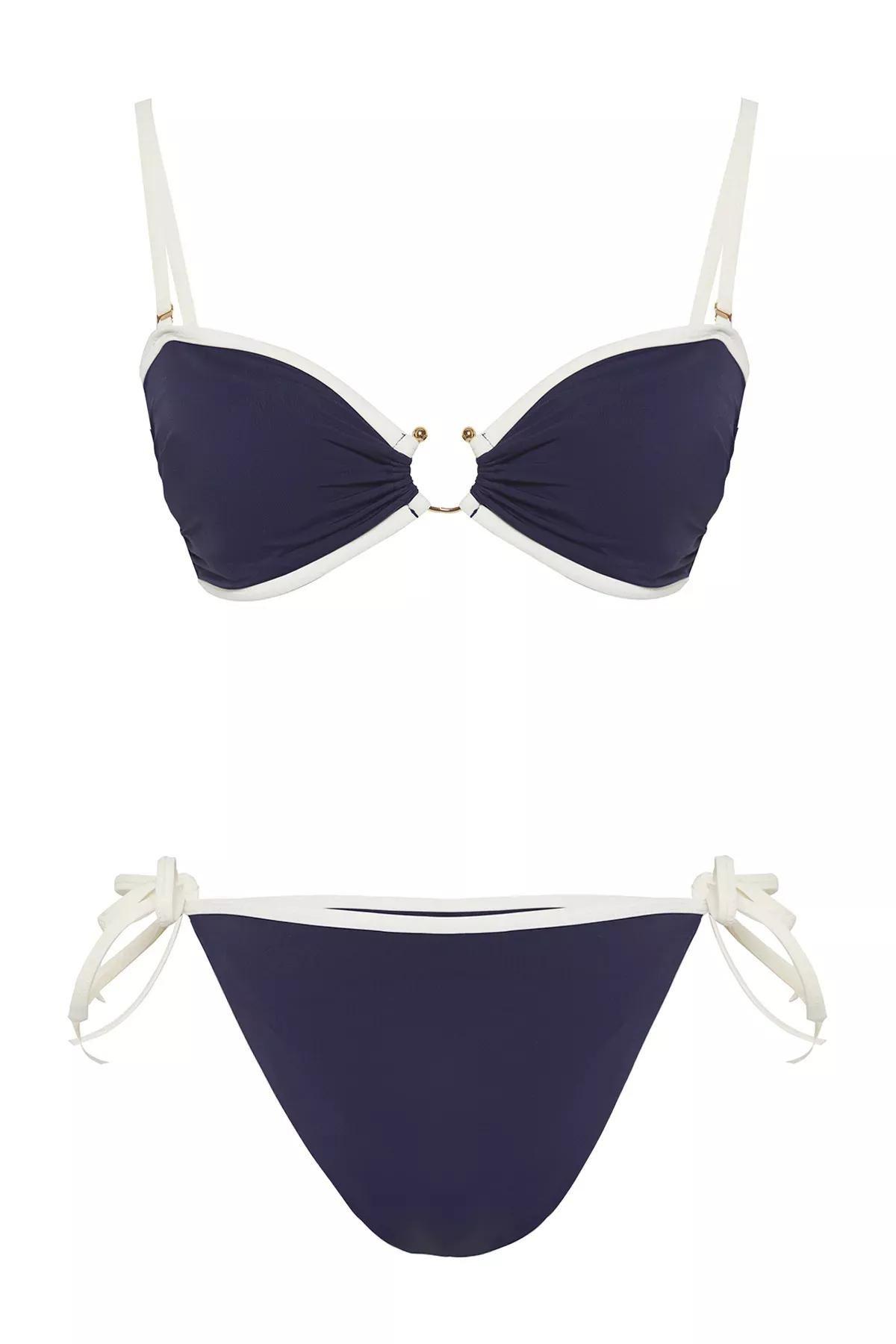 Navy Strapless Piping Accessory Bikini Set, , large image number 4