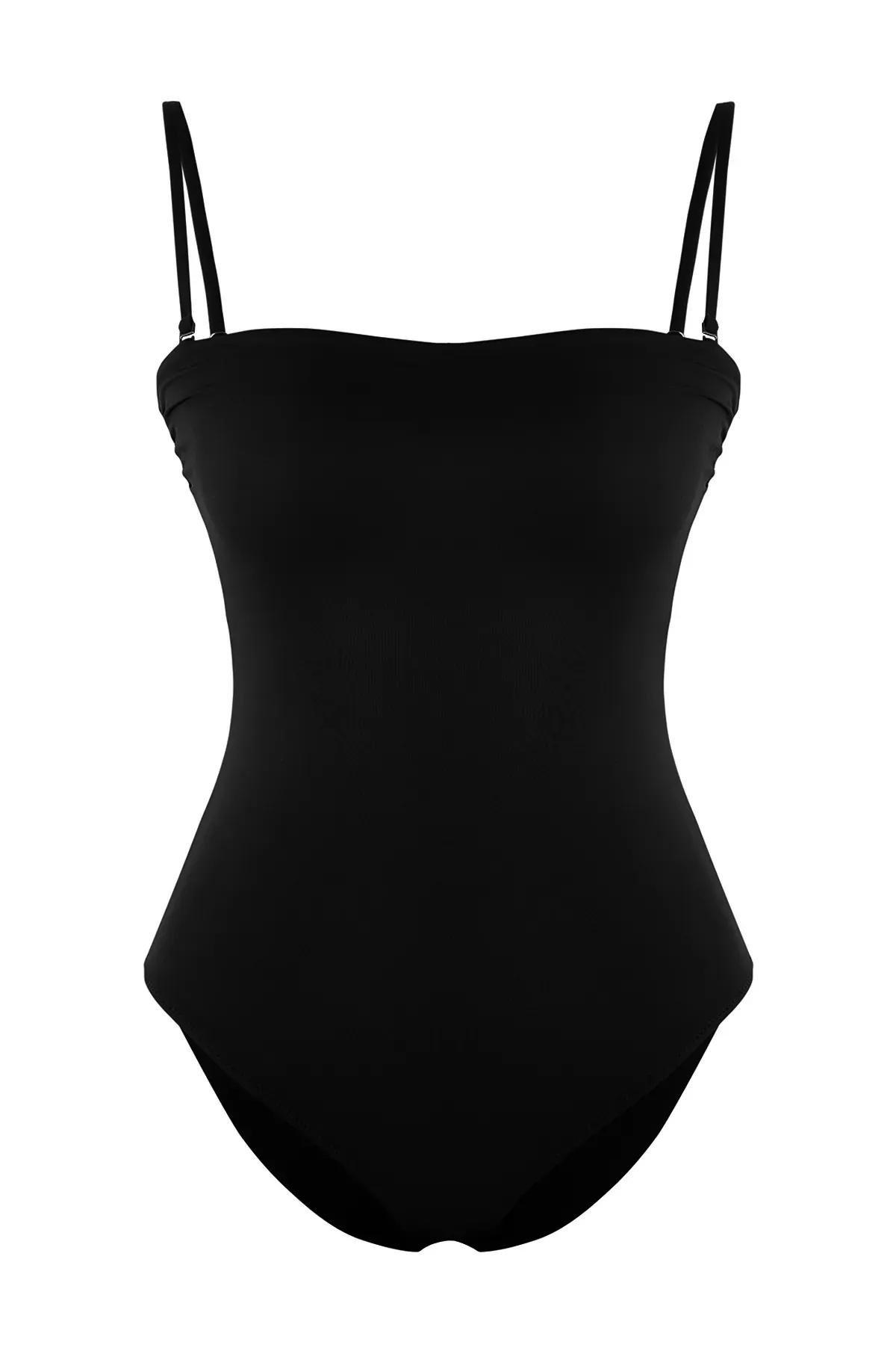 Black Strappy Square Neck Swimsuit, , large image number 4