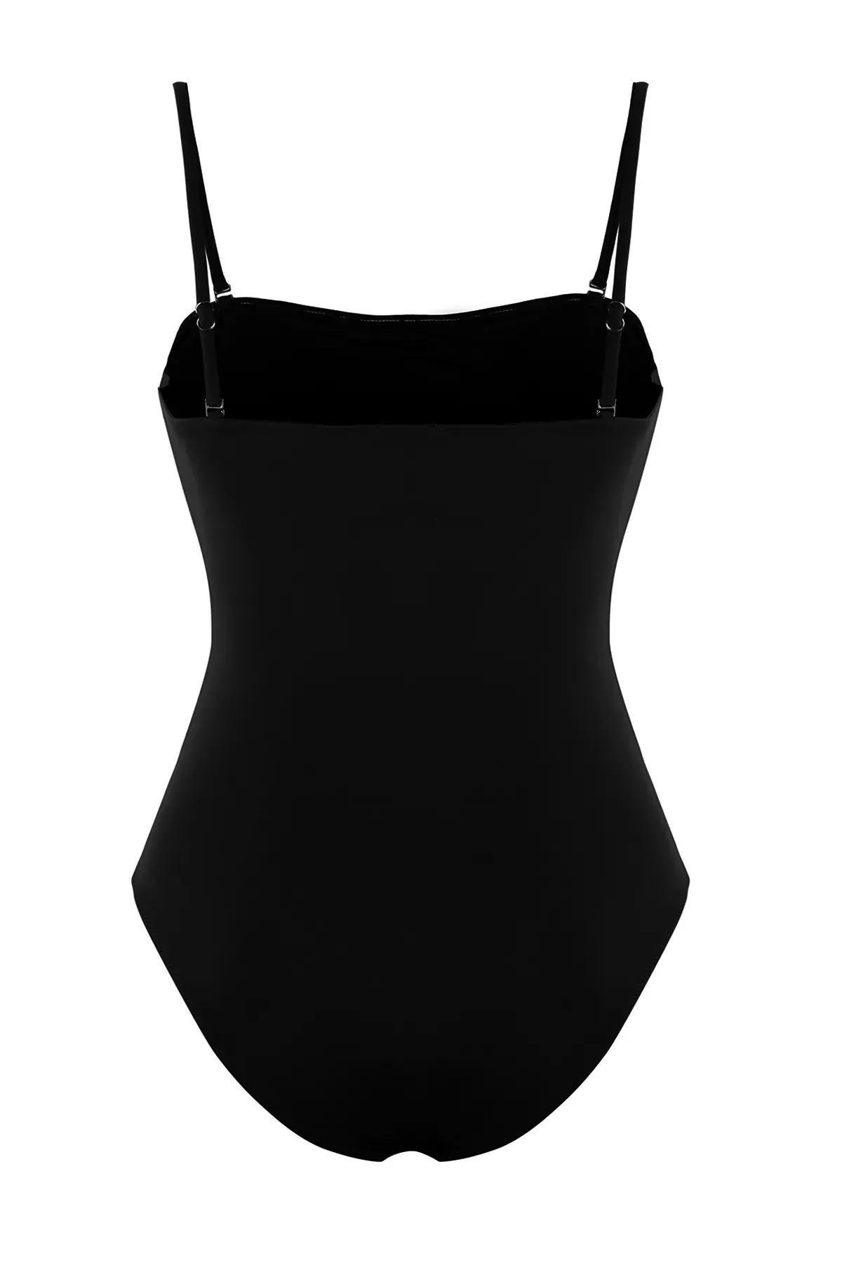 Black Strappy Square Neck Swimsuit, , large image number 5