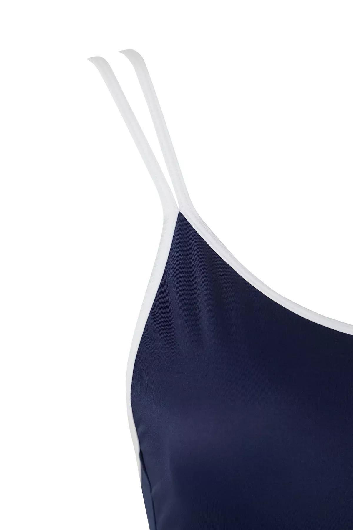 Navy U-Neck Piping Swimsuit, , large image number 1