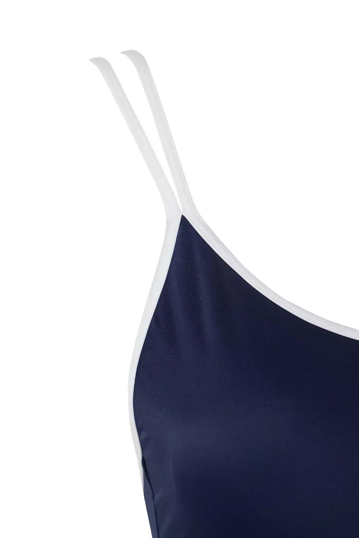 Navy U-Neck Piping Swimsuit, , large image number 7