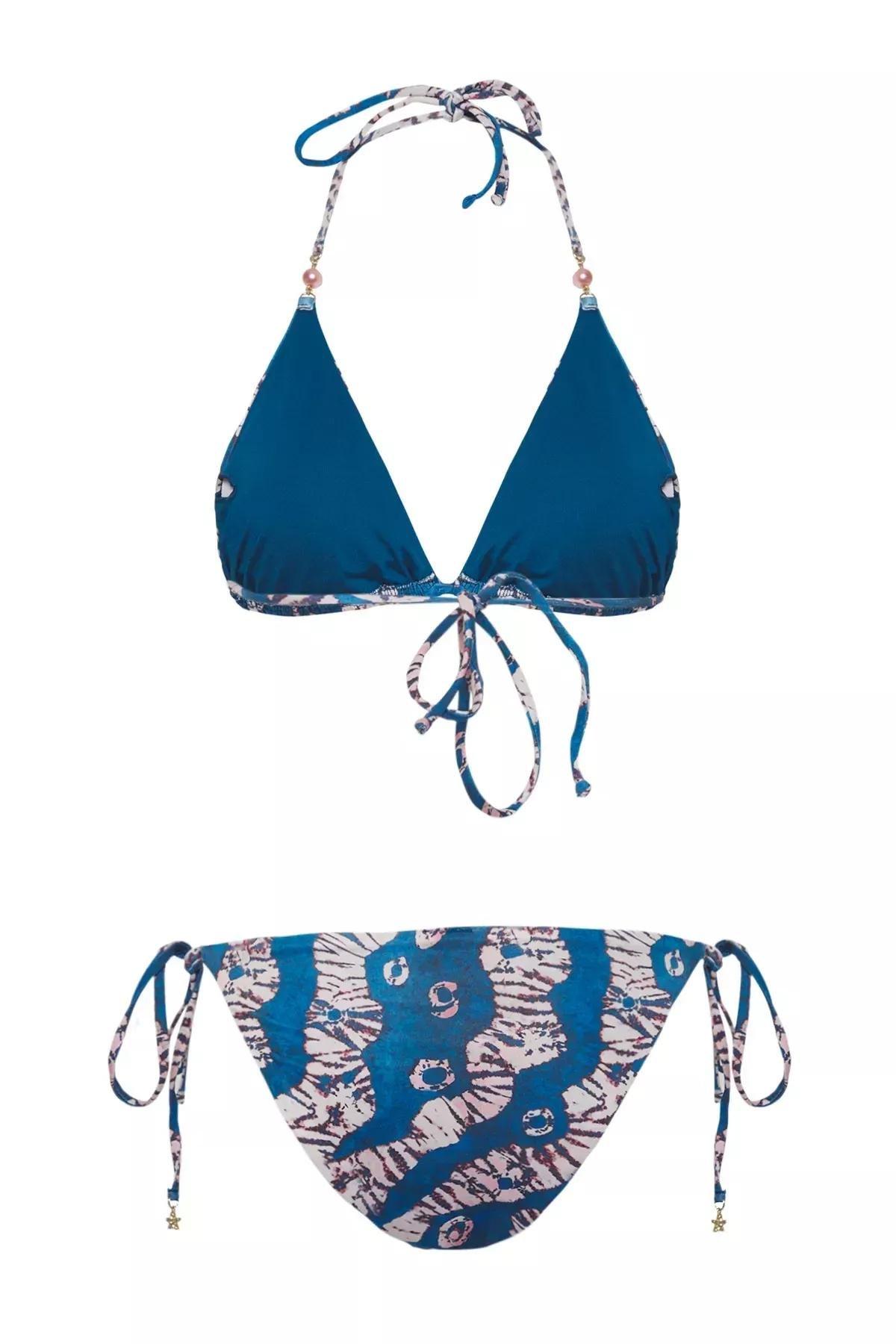 Blue Abstract Patterned Bikini Set, Very colorful, large image number 5