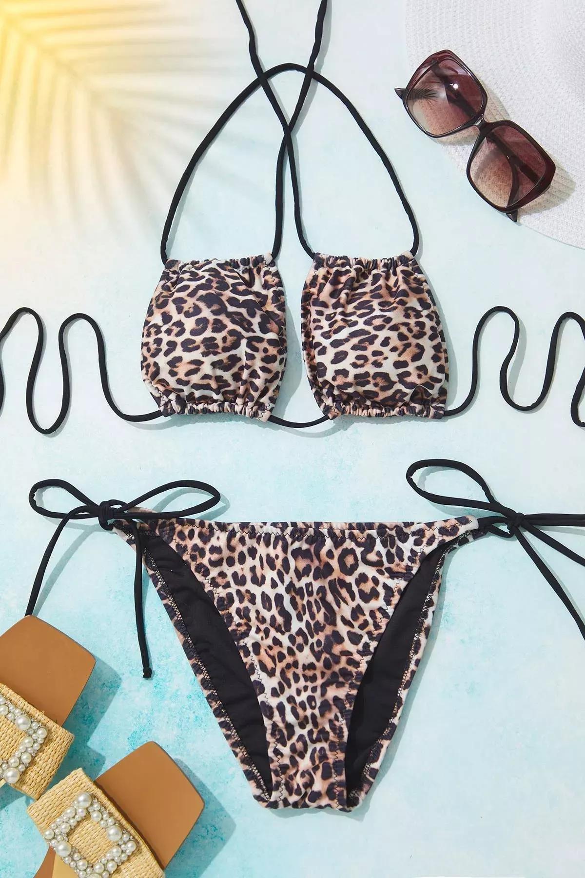 Cream Leopard Patterned Bralettete Bikini Set, Very colorful, large image number 1