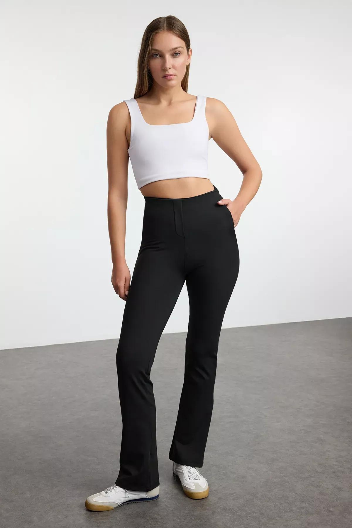 Black Zippered Pocket Detailed Sports Leggings, BLACK, large image number 0