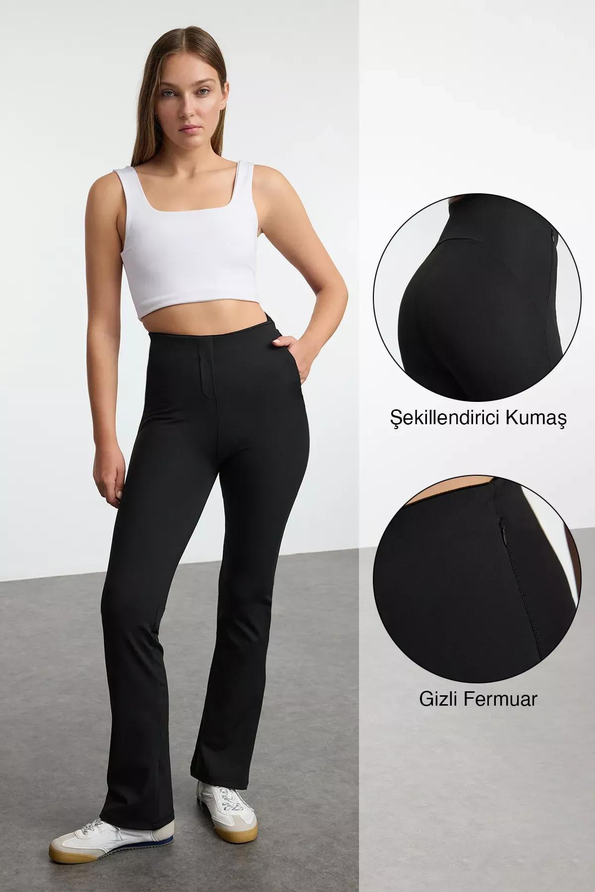 Black Zippered Pocket Detailed Sports Leggings, BLACK, large image number 1