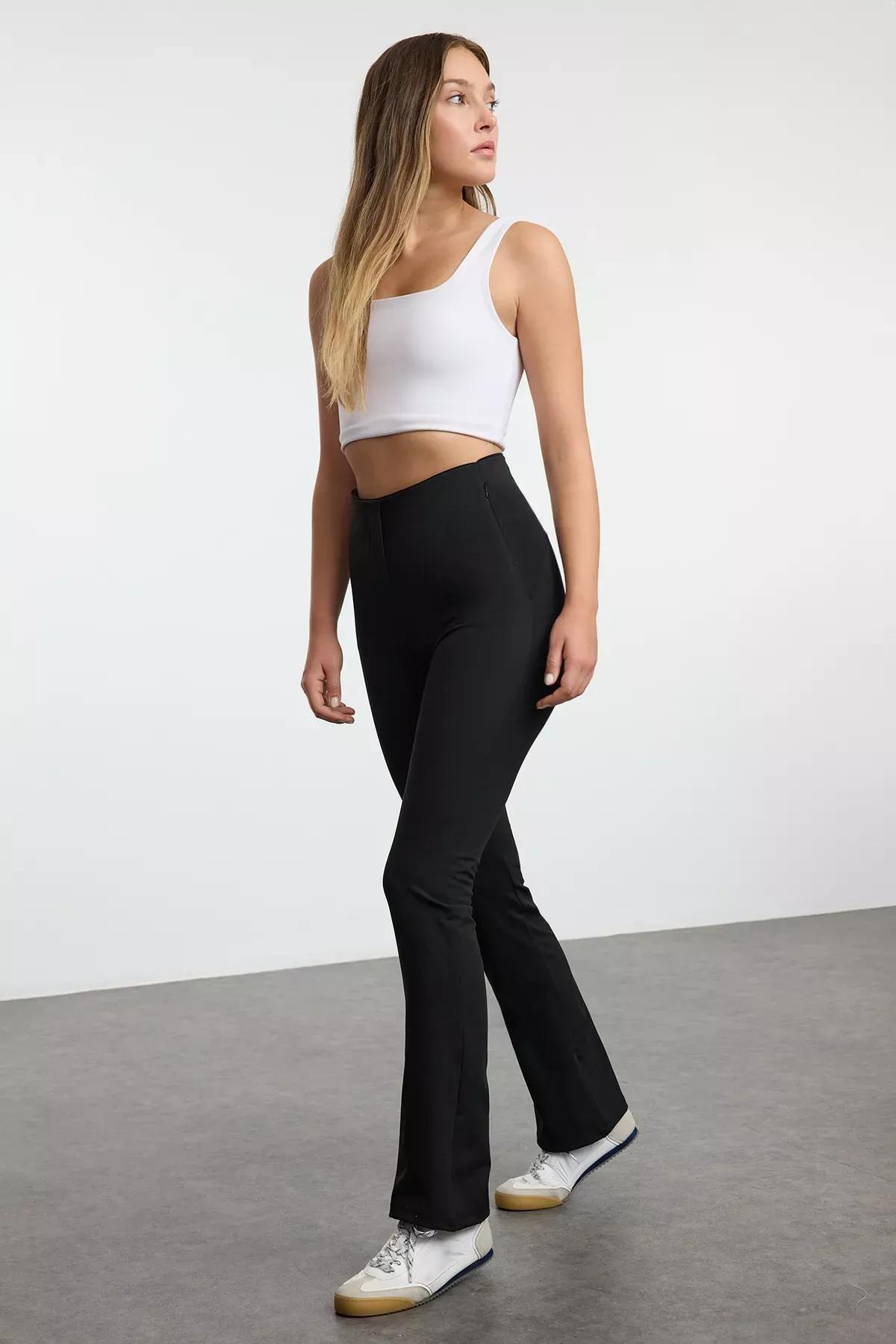 Black Zippered Pocket Detailed Sports Leggings, BLACK, large image number 2