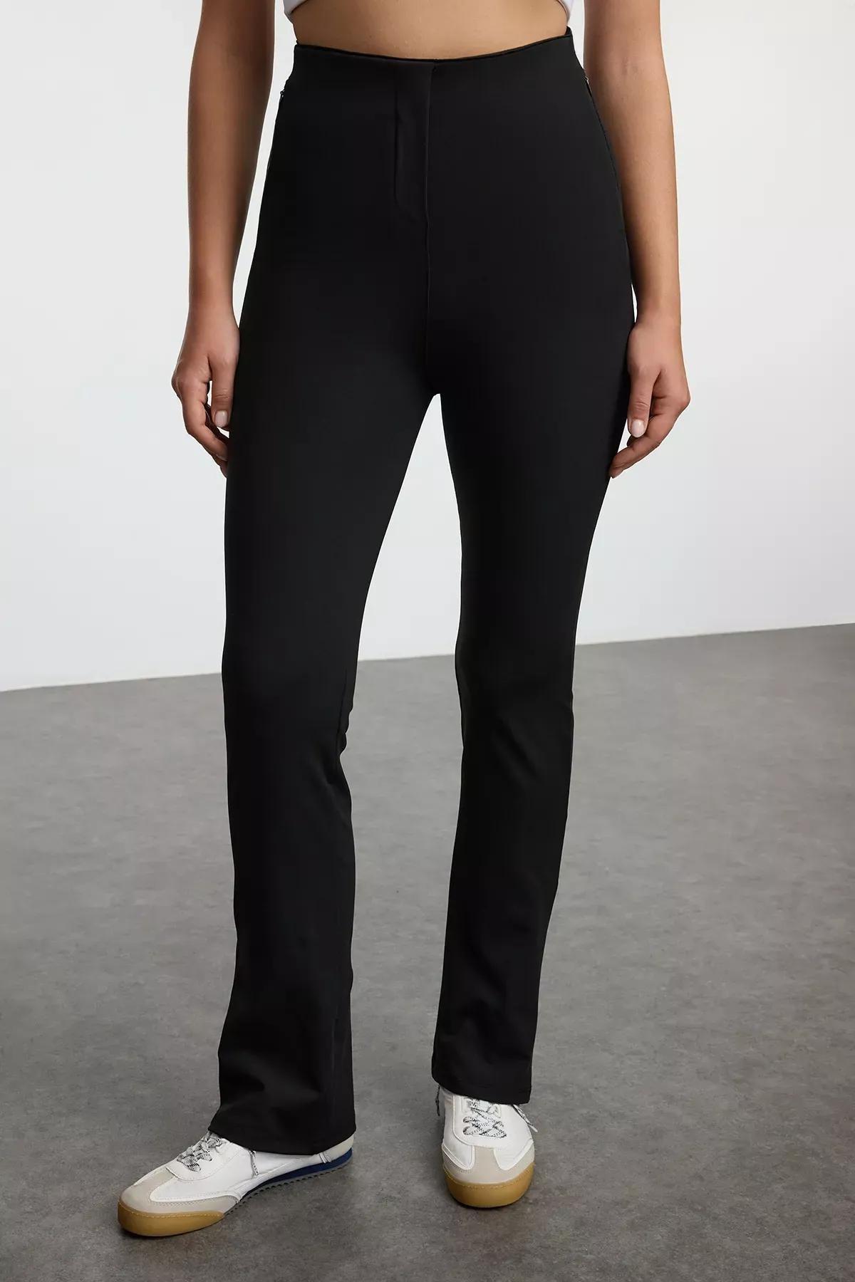 Black Zippered Pocket Detailed Sports Leggings, BLACK, large image number 6