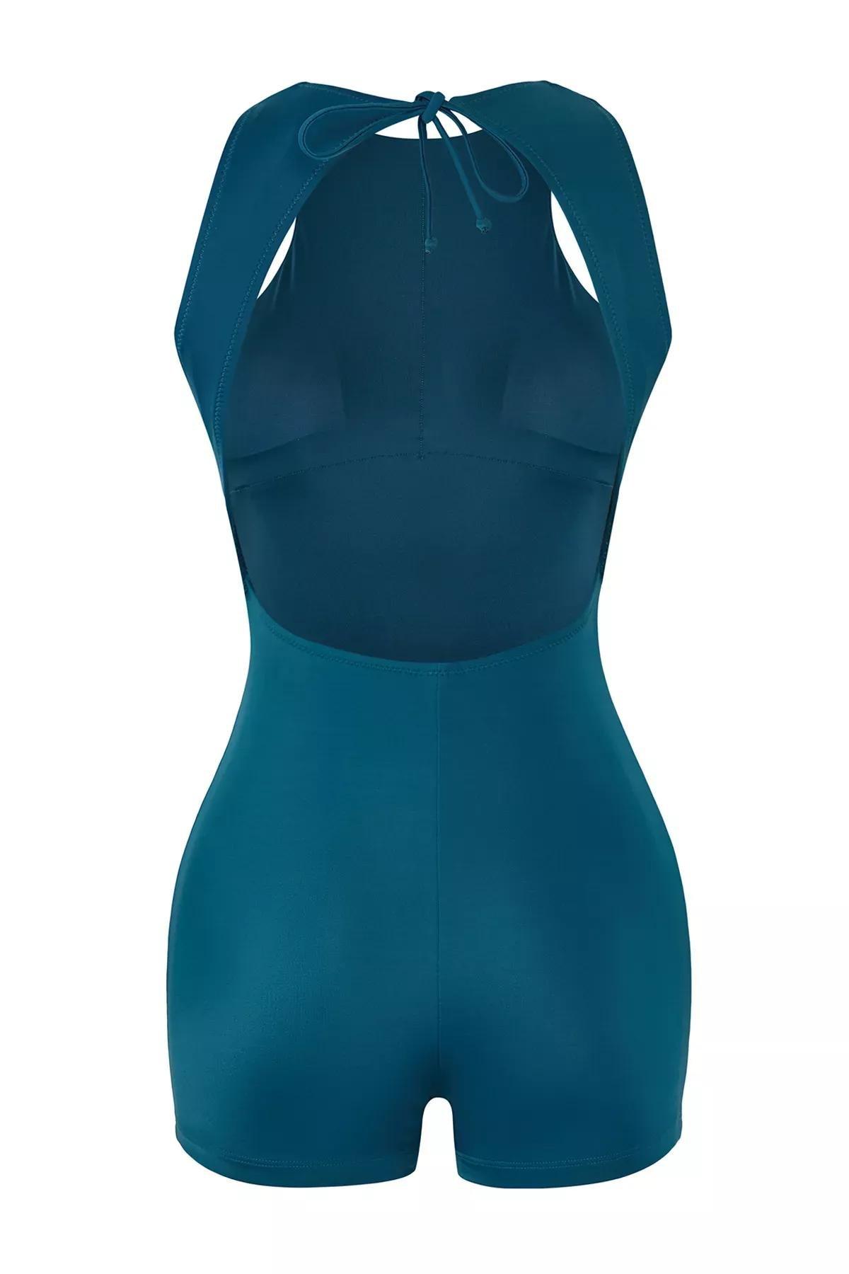 Blue Surfer Shorts Back Detailed Swimsuit, , large image number 5