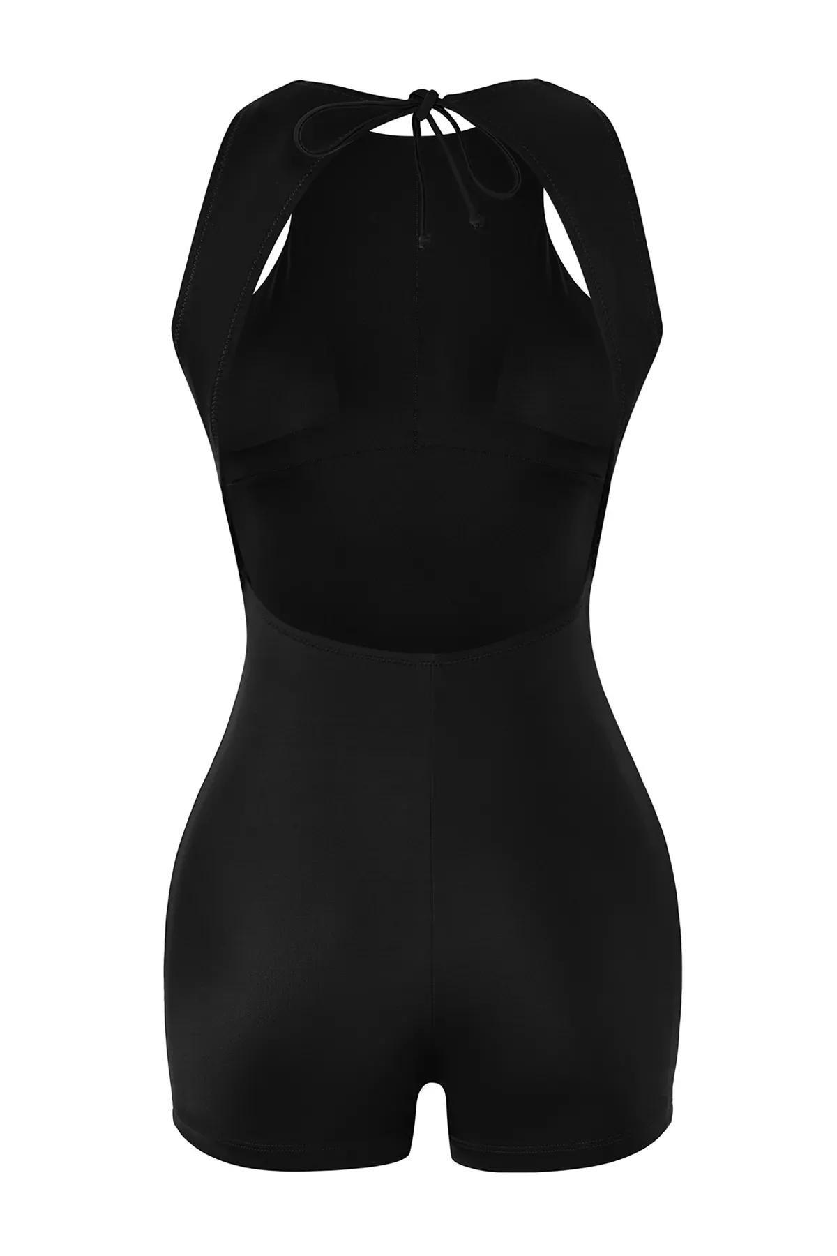 Black Surfer Shorts Back Detailed Swimsuit, , large image number 6