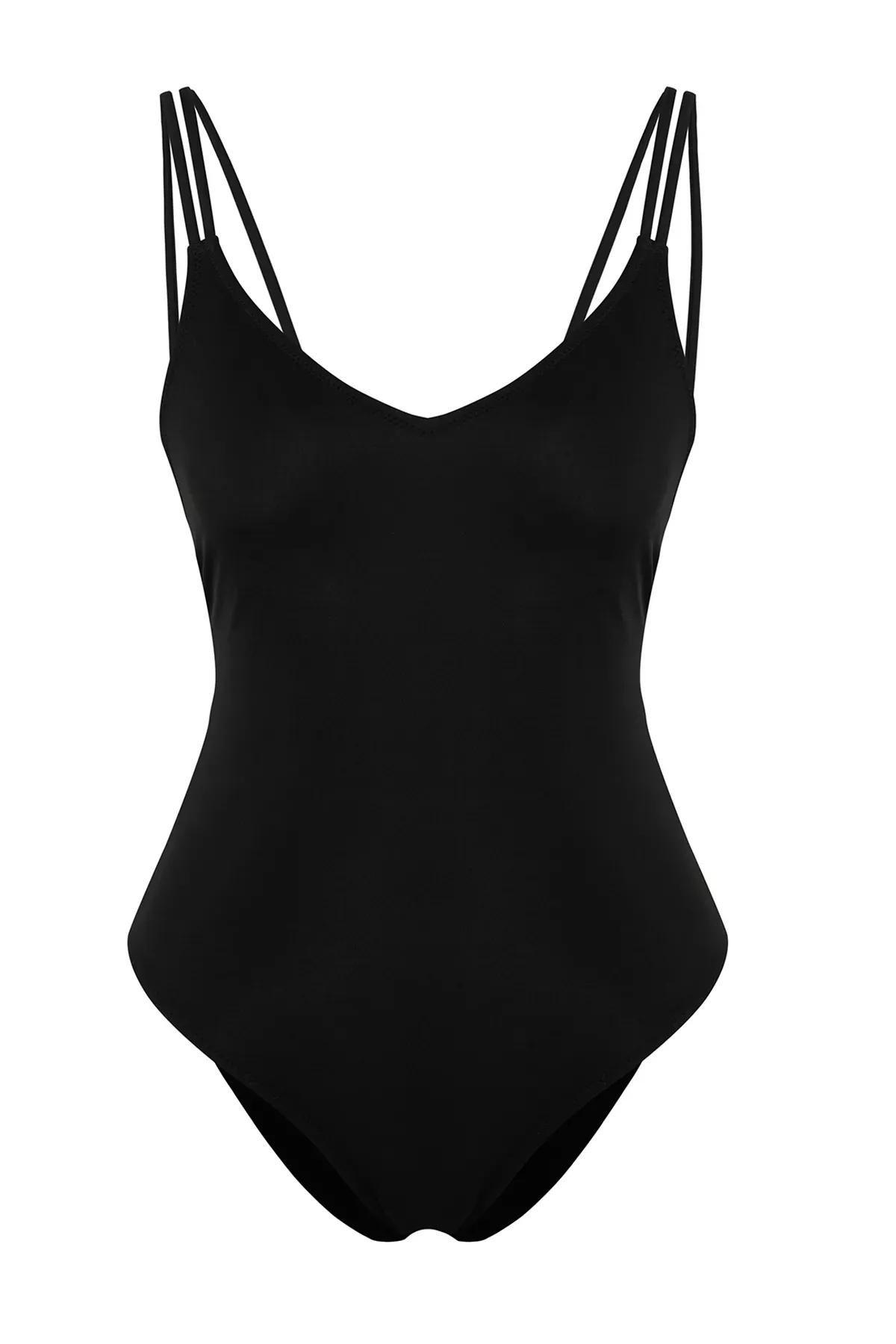 Black V-Neck Backless Swimsuit, , large image number 4