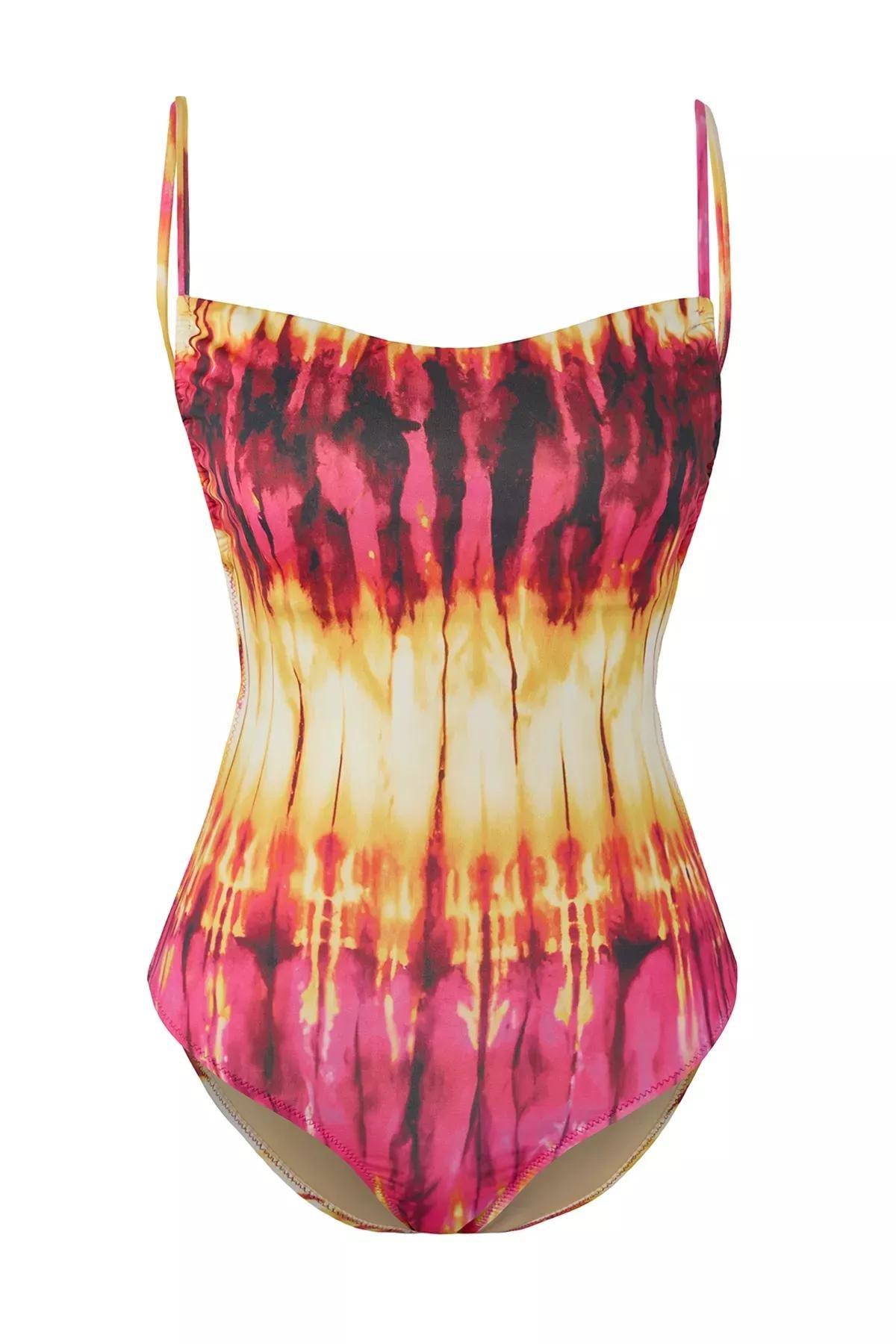 Pink Abstract Patterned Backless Swimsuit, , large image number 4