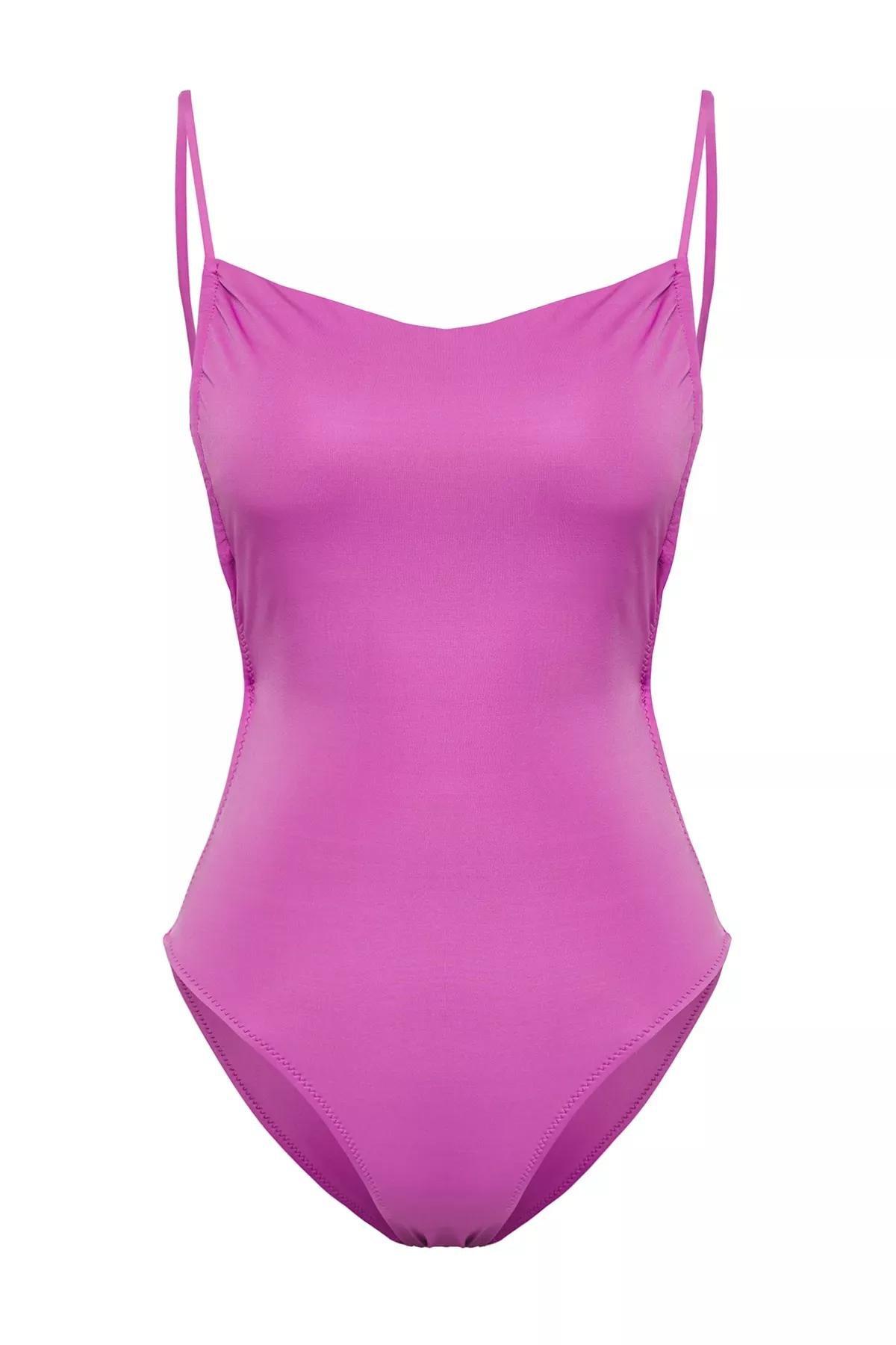 Purple Strapless Back Low-Cut Swimsuit, , large image number 4