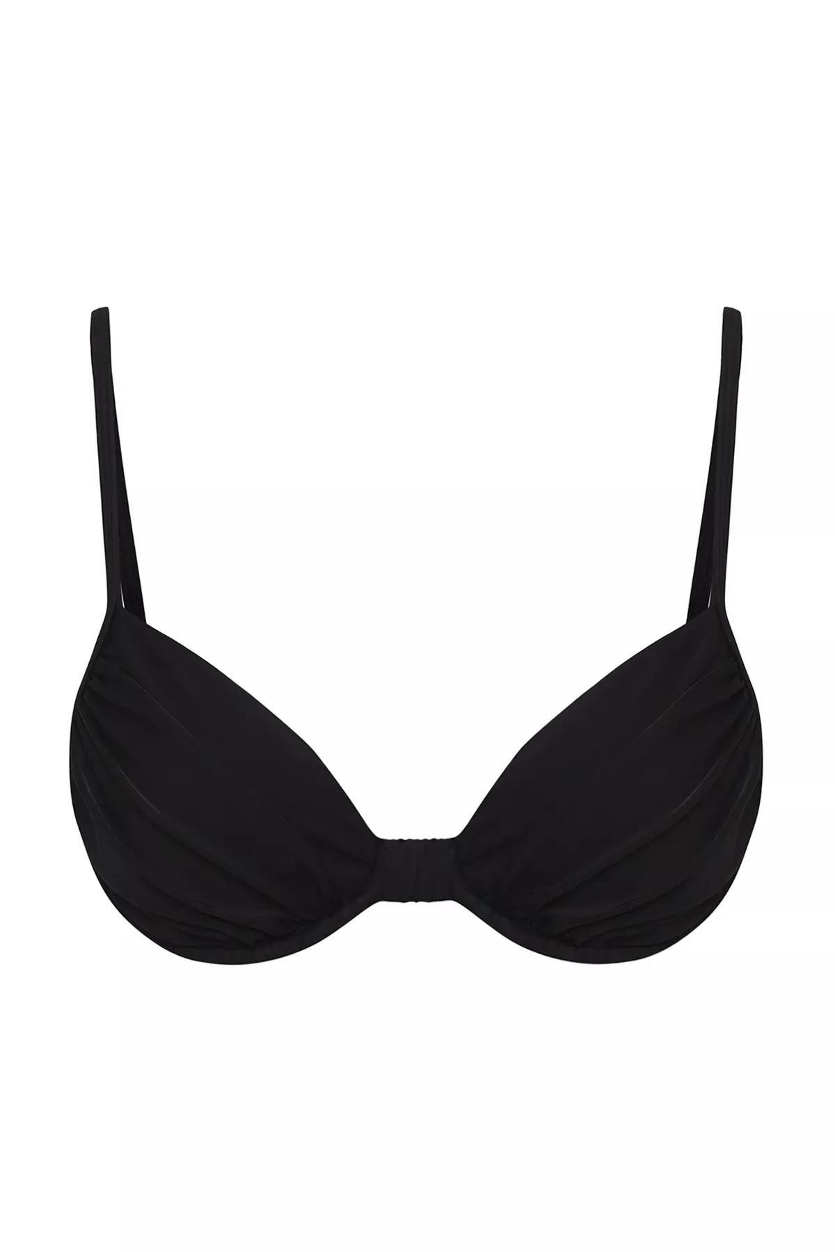 Black Balconette Draped Bikini Top, , large image number 0