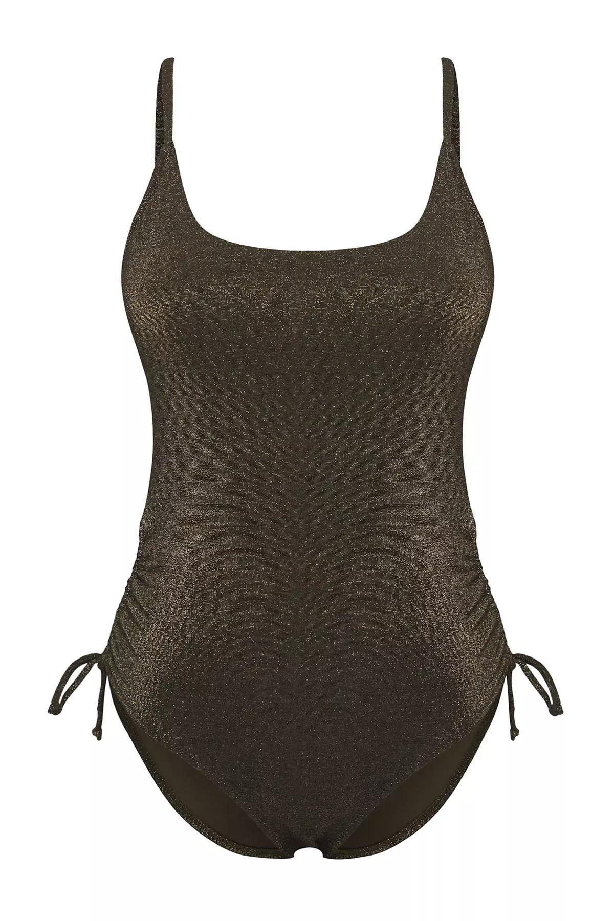 Khaki U-Neck Tunnelled Tunnelled Swimsuit, C101_4009, large image number 0