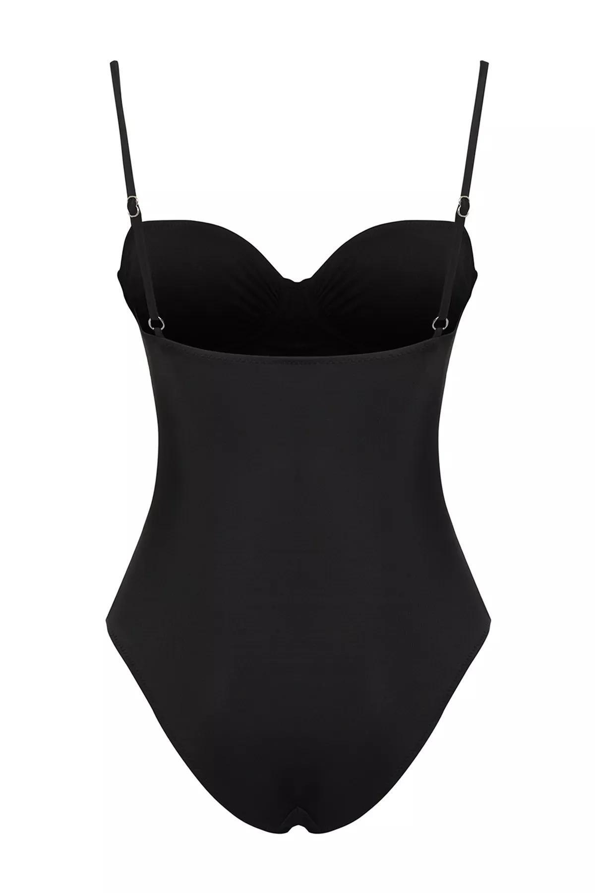 Black Balcony Mesh Detailed Swimsuit, , large image number 1