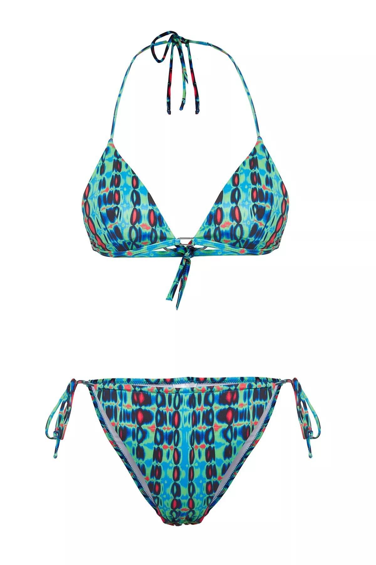 Blue Geometric Patterned Bikini Set, , large image number 4