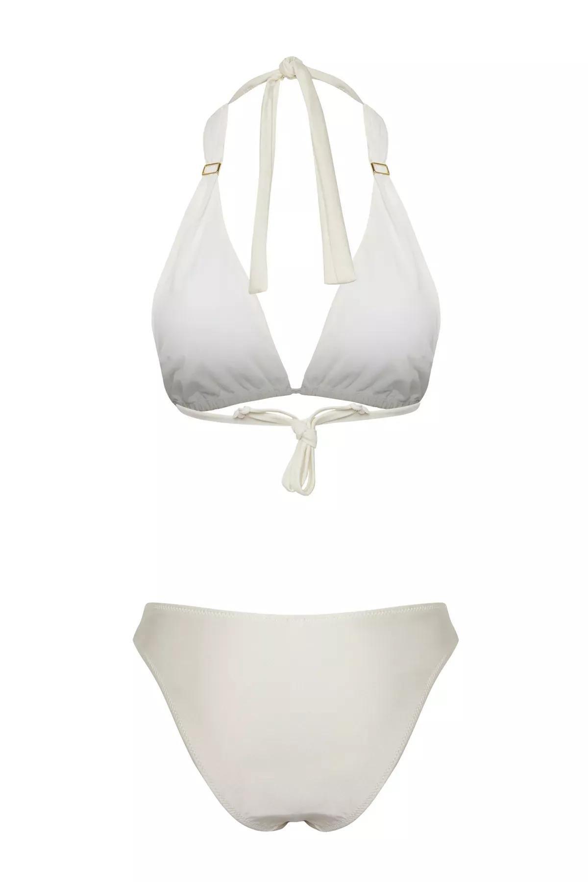 Beige Triangle Accessory Shiny Bikini Set, , large image number 2