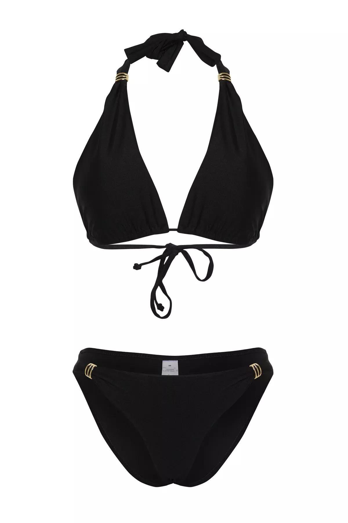 Black Triangle Accessory Shiny Bikini Set, , large image number 0