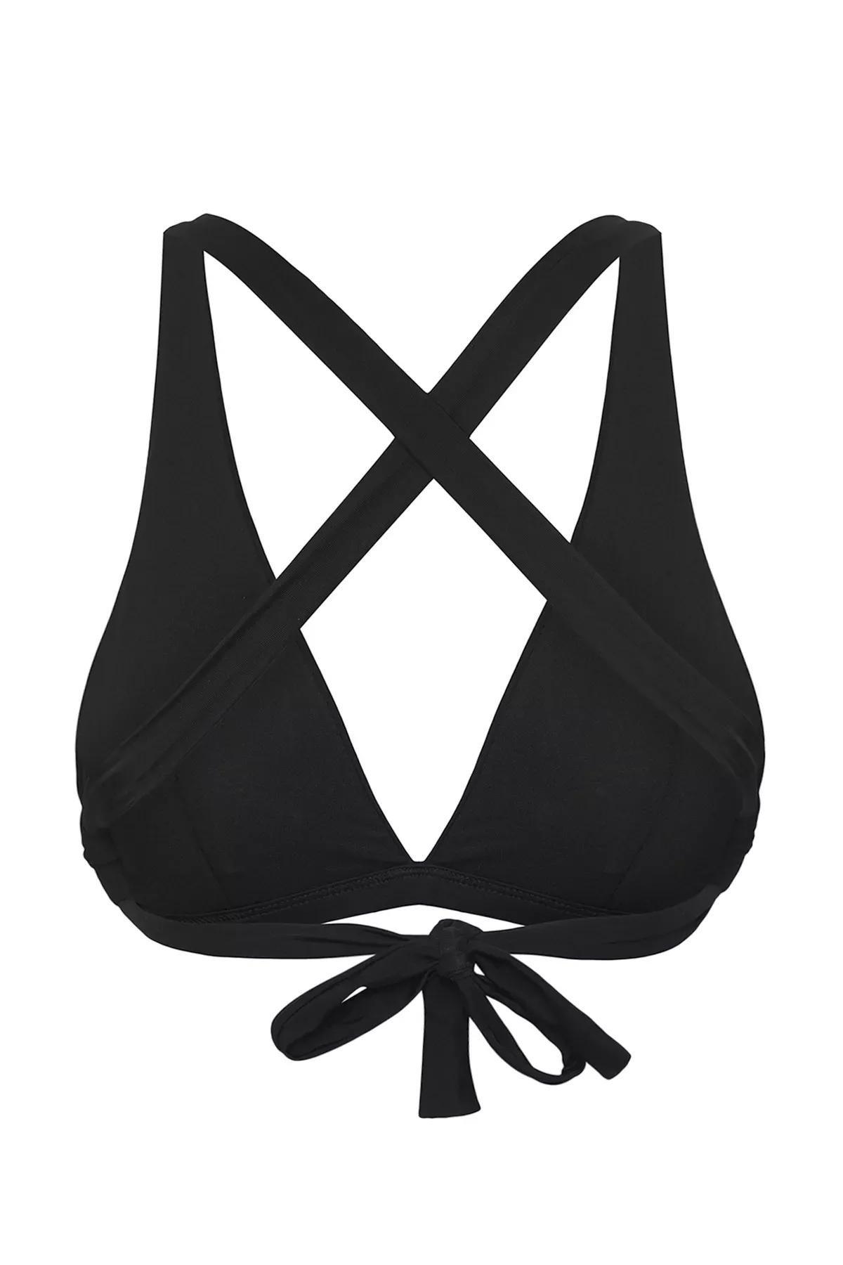 Black Triangle Back Cross Tie Bikini Top, , large image number 6