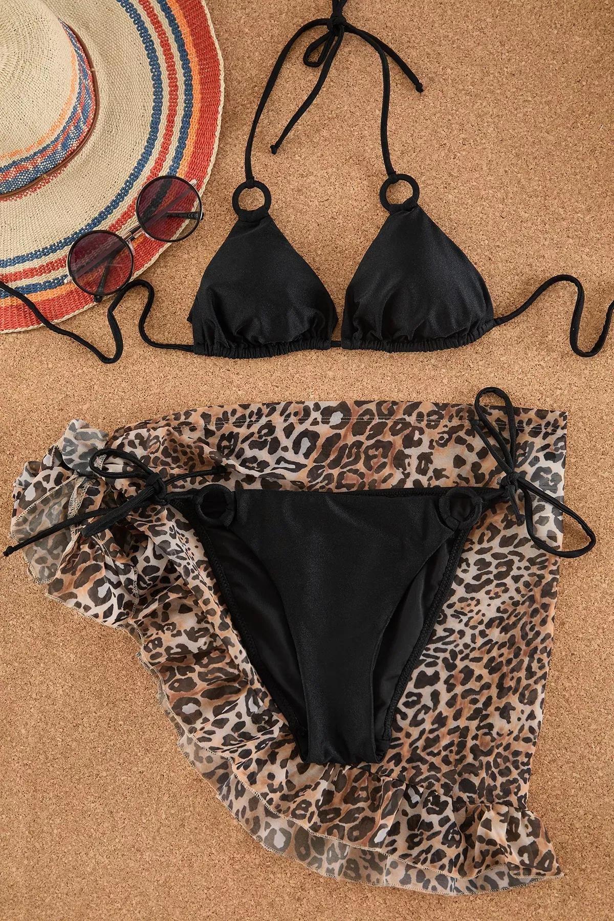 Black Triangle Accessory Shiny Bikini Set, , medium