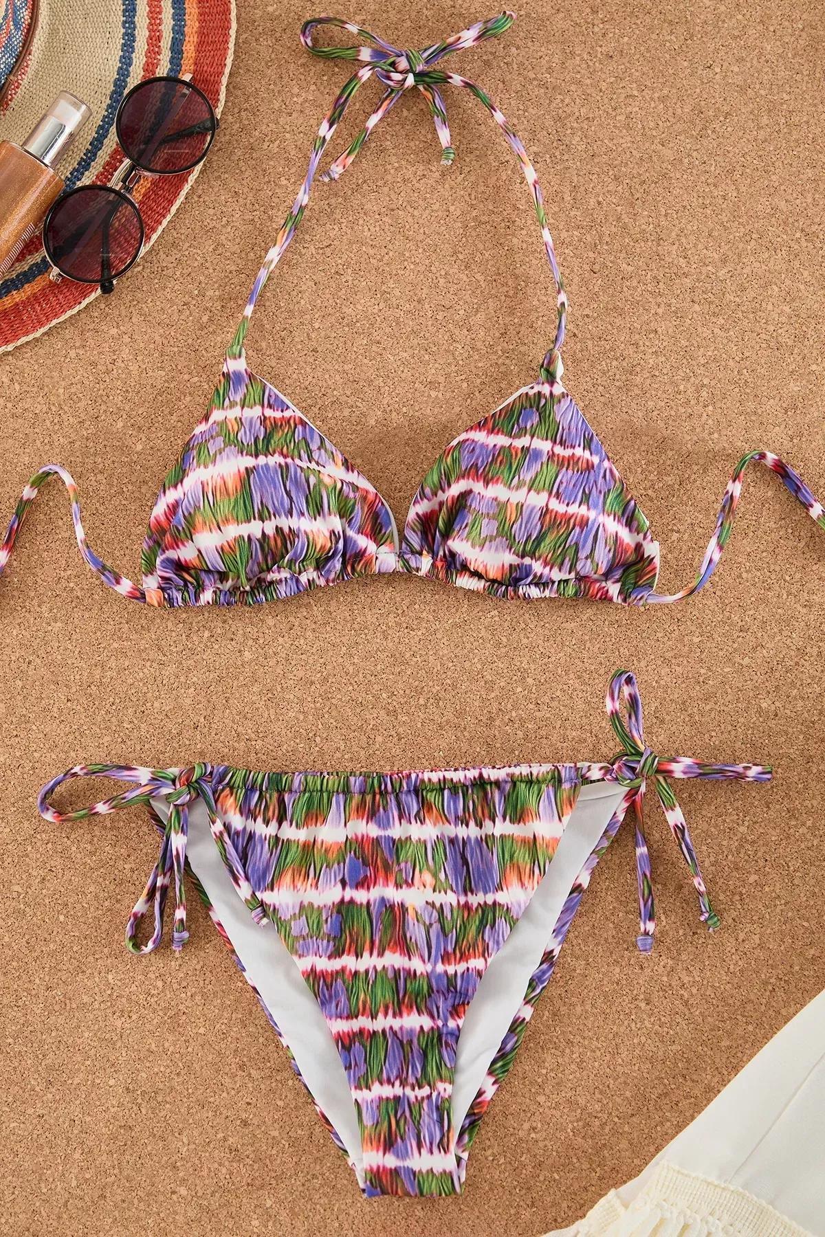 Purple Abstract Patterned Bikini Set, , large image number 4