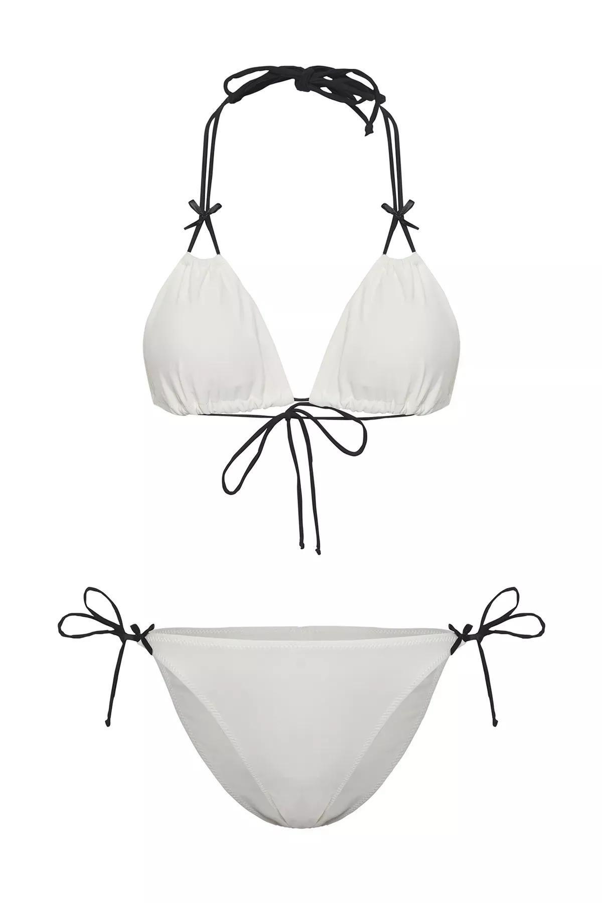 Beige Triangle Contrast Bikini Set, , large image number 4