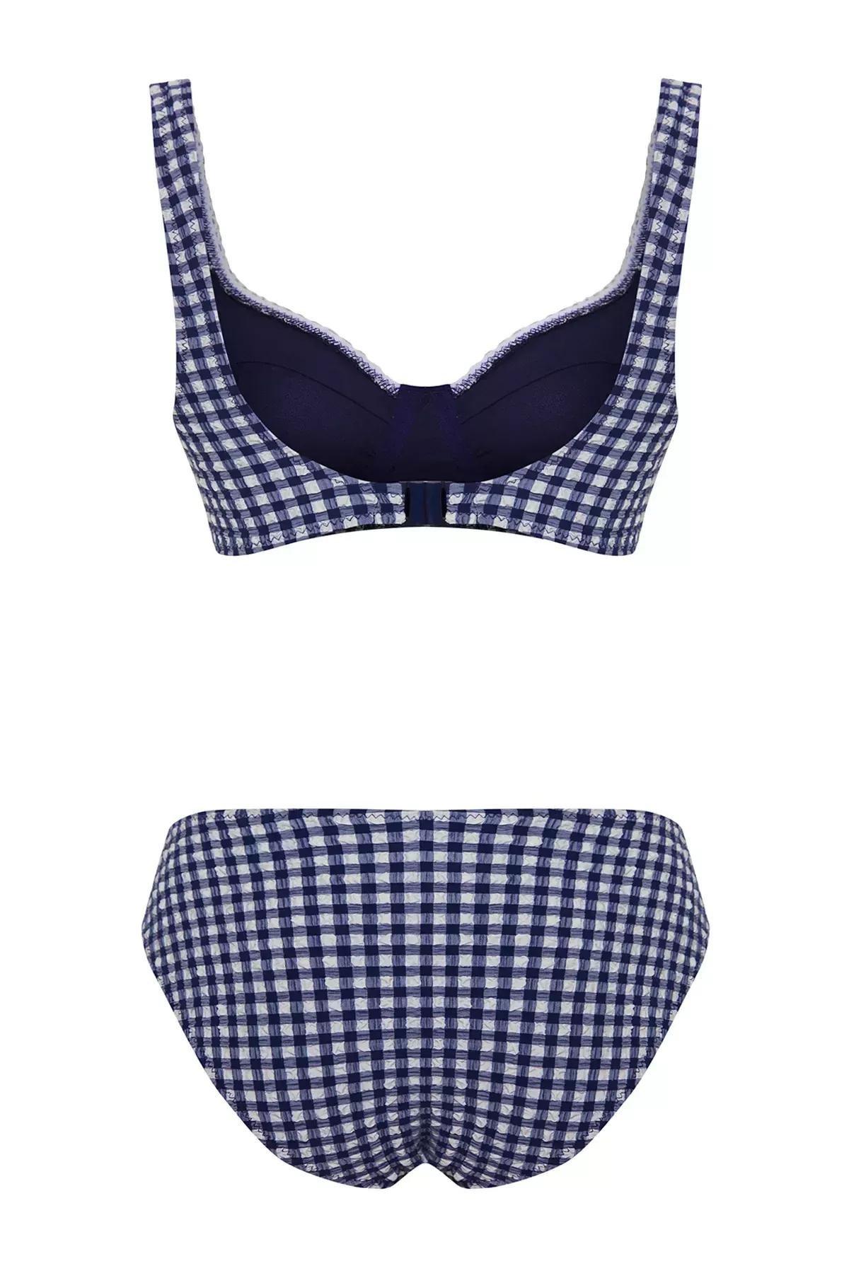 Blue Gingham Patterned Balconette Bikini Set, C101_7382, large image number 9