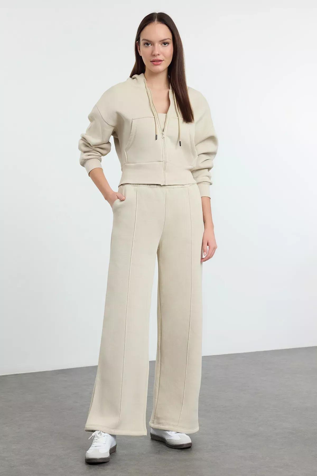 طقم رياضي بغطاء للرأس من الصوف، بيج, STONE, large image number 1