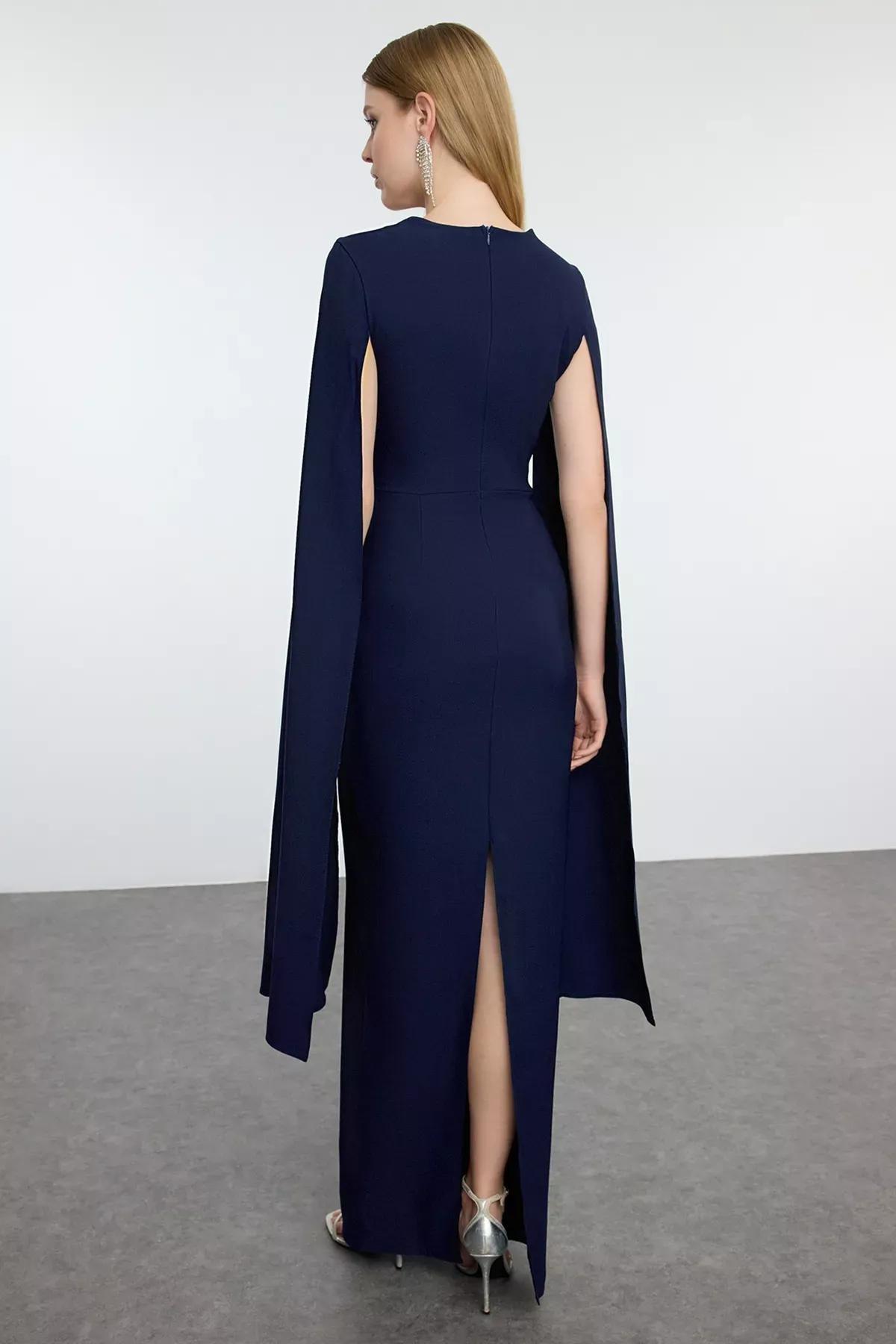 Blue  Grey Detail Occasionwear Dress, Navy blue, large image number 4