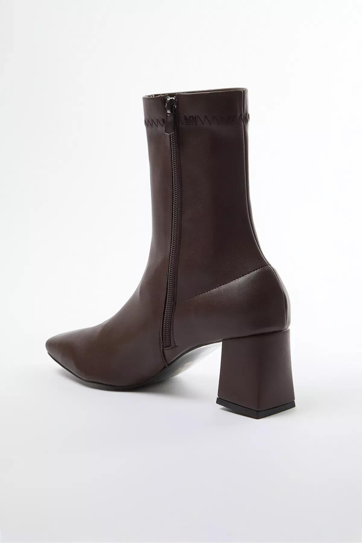Brown Stretch Zipper Heel Boots, , large image number 3
