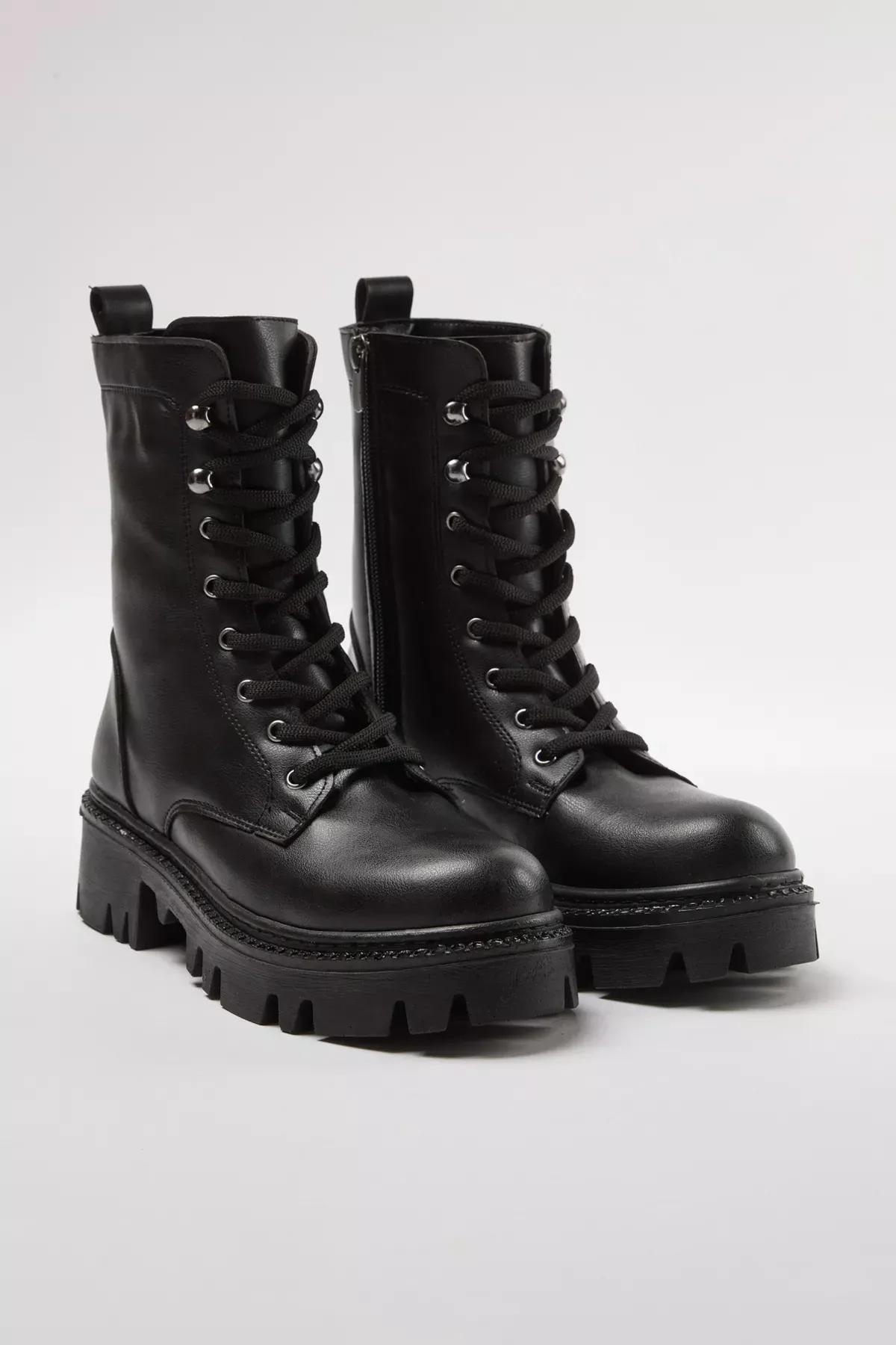 Black Lace Zipper Combat Boots, , large image number 2