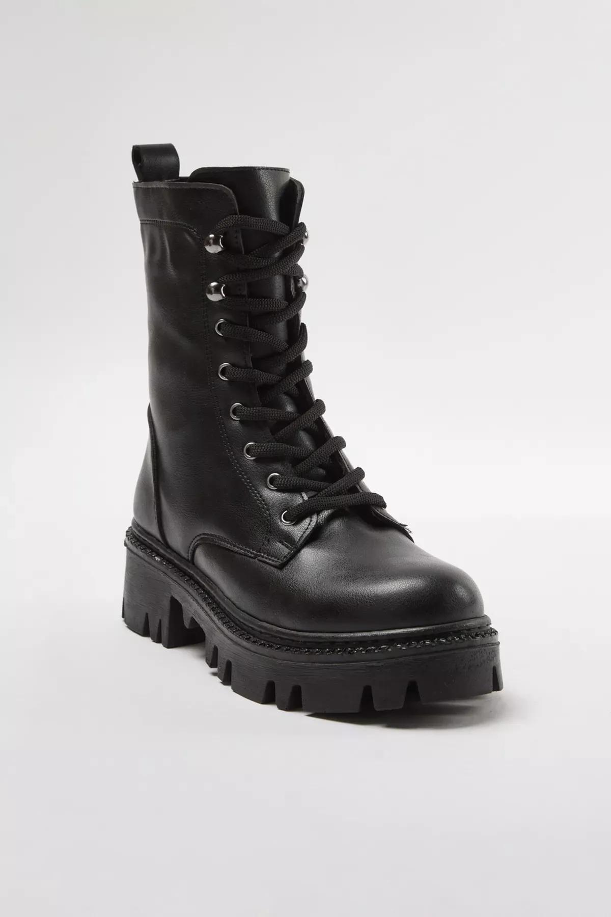 Black Lace Zipper Combat Boots, , large image number 3