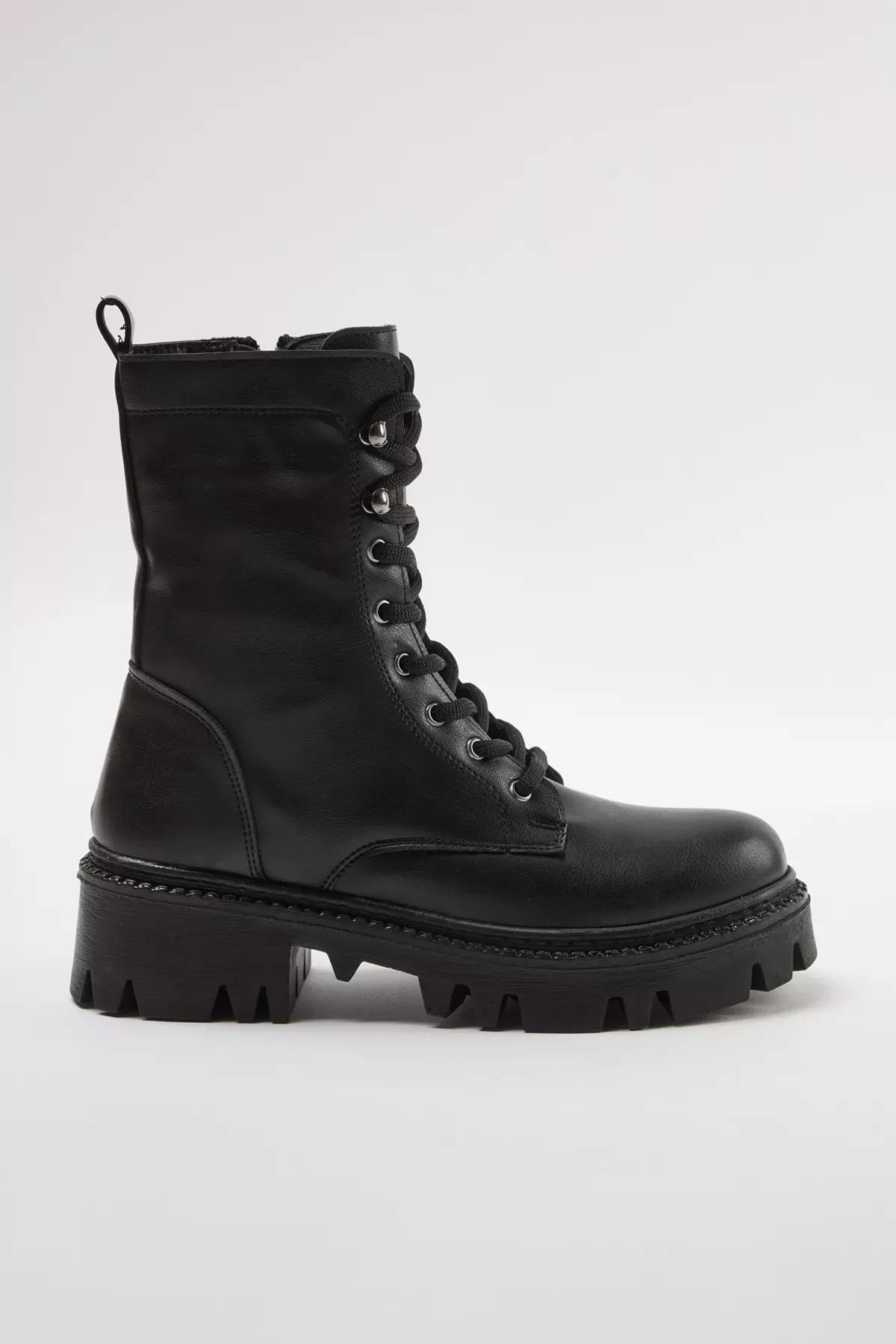 Black Lace Zipper Combat Boots, , large image number 4