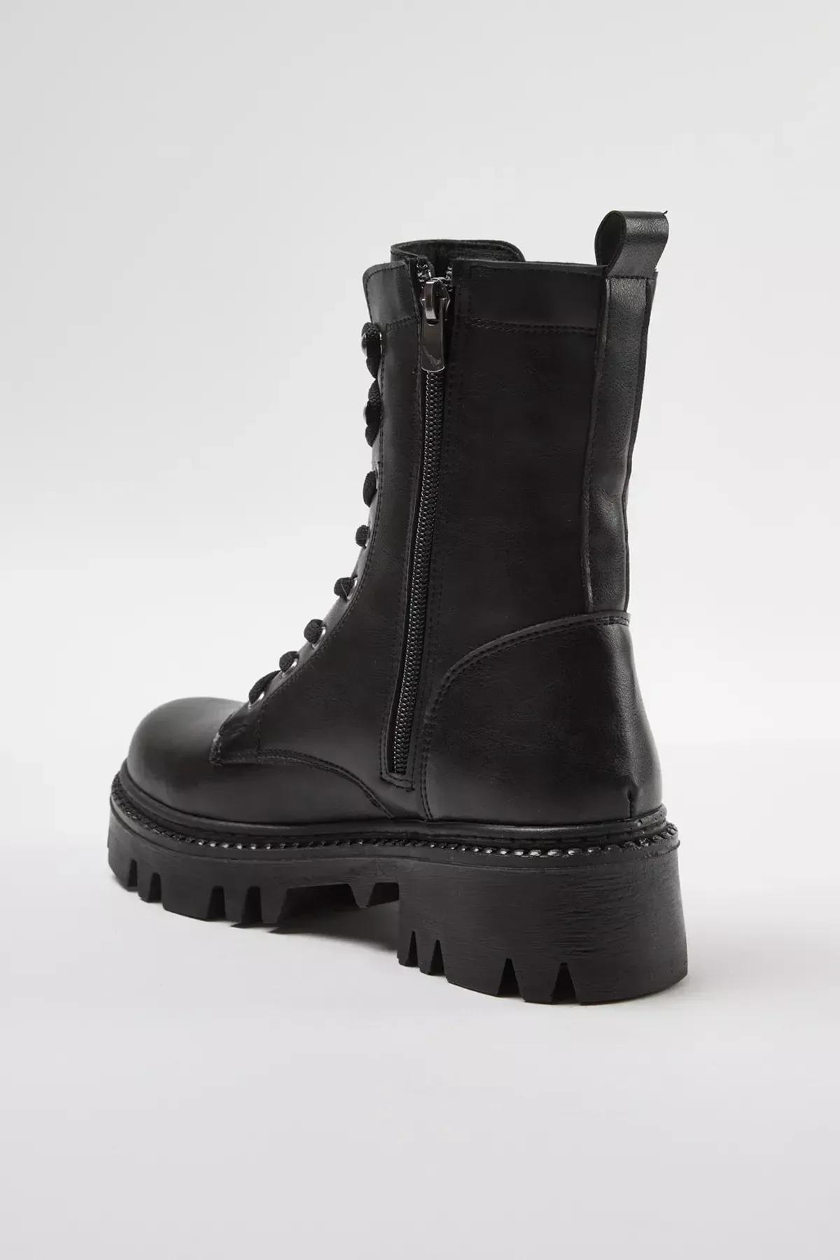 Black Lace Zipper Combat Boots, BLACK, large image number 6