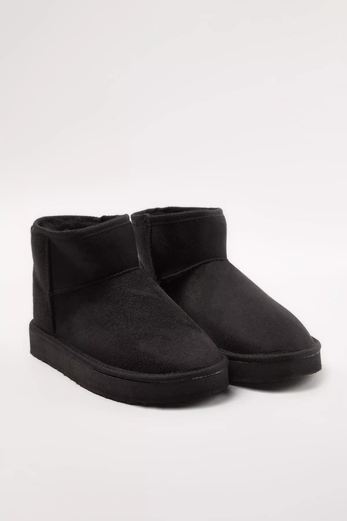 Black Lined Round Toe Flatform Heeled Boots, , large image number 0