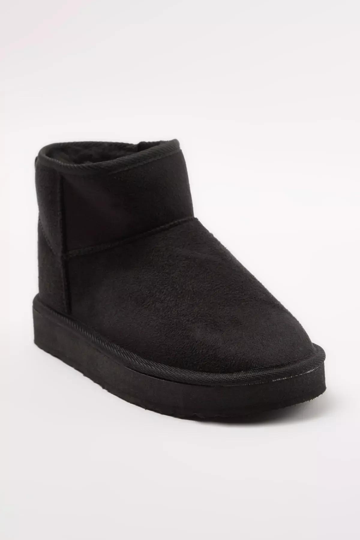 Black Lined Round Toe Flatform Heeled Boots, , large image number 1