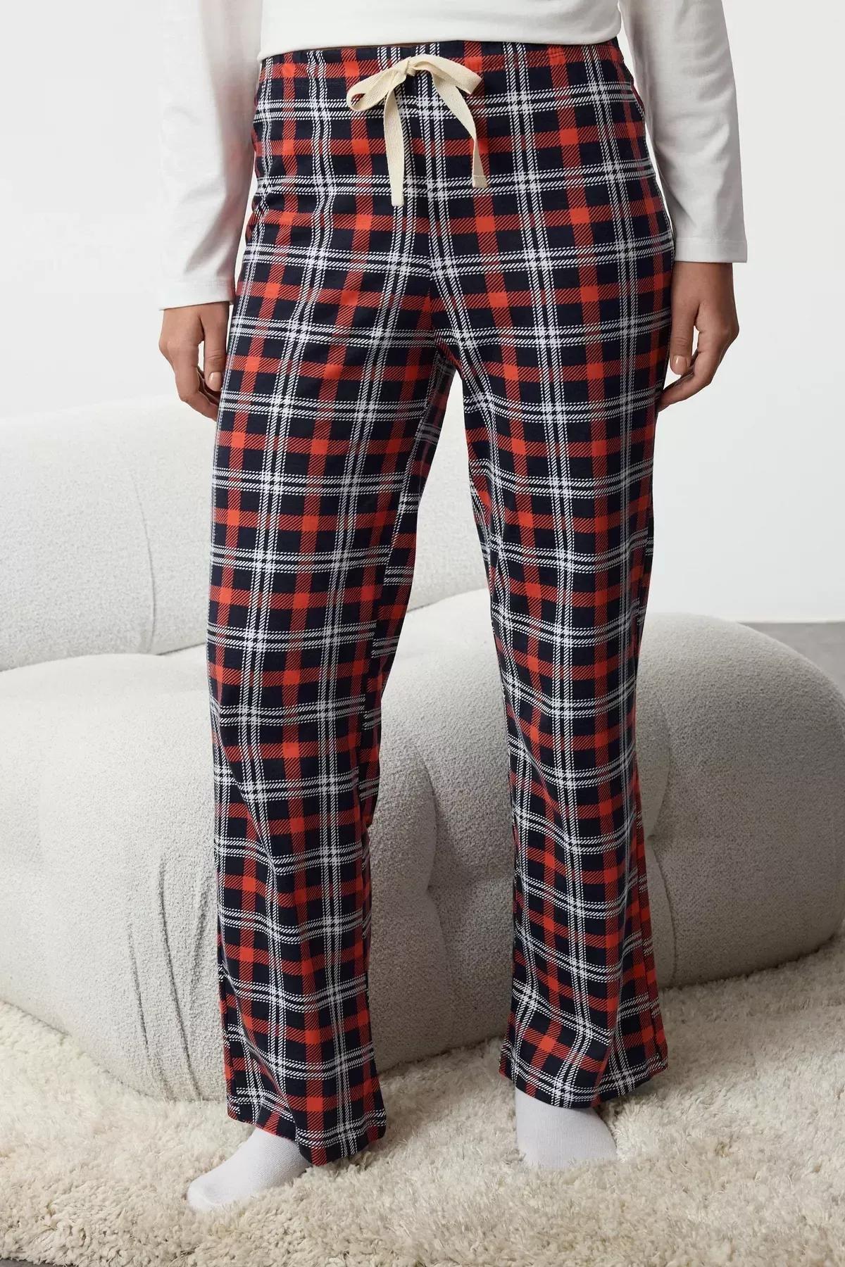 White Plaid Slogan Knitted Pyjamas Set, White, large image number 4