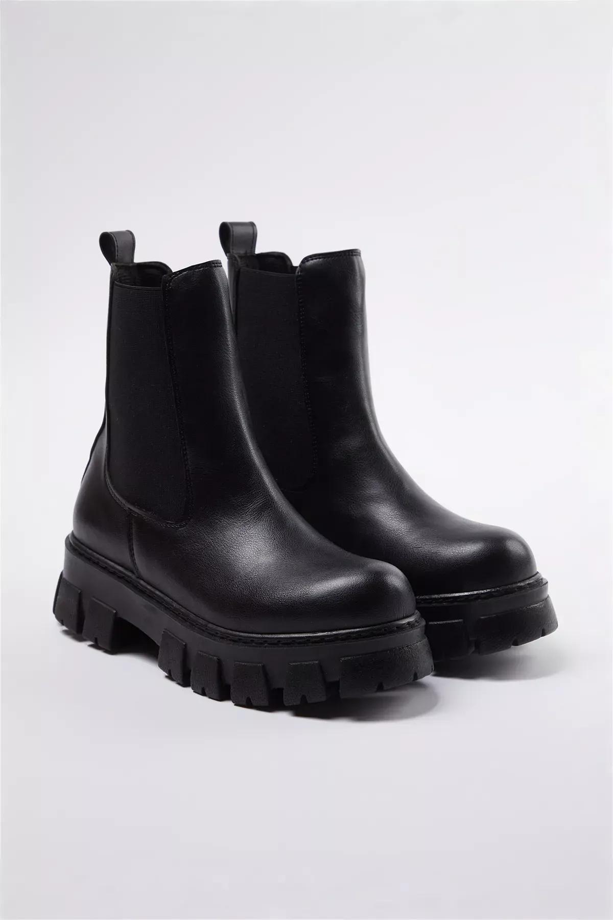 Black Elastic Serrated Chealsea Boots, , large image number 1