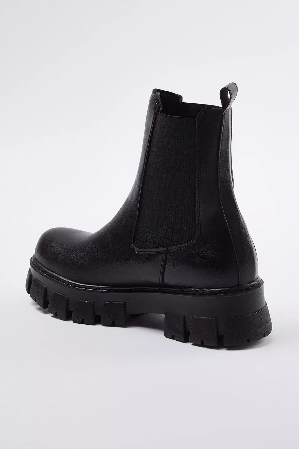 Black Elastic Serrated Chealsea Boots, BLACK, medium