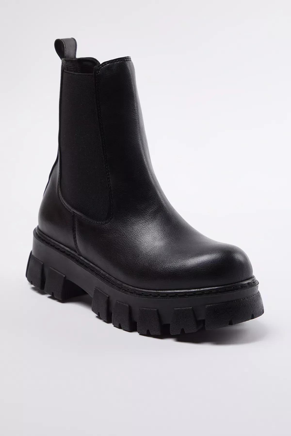 Black Elastic Serrated Chealsea Boots, BLACK, large image number 3