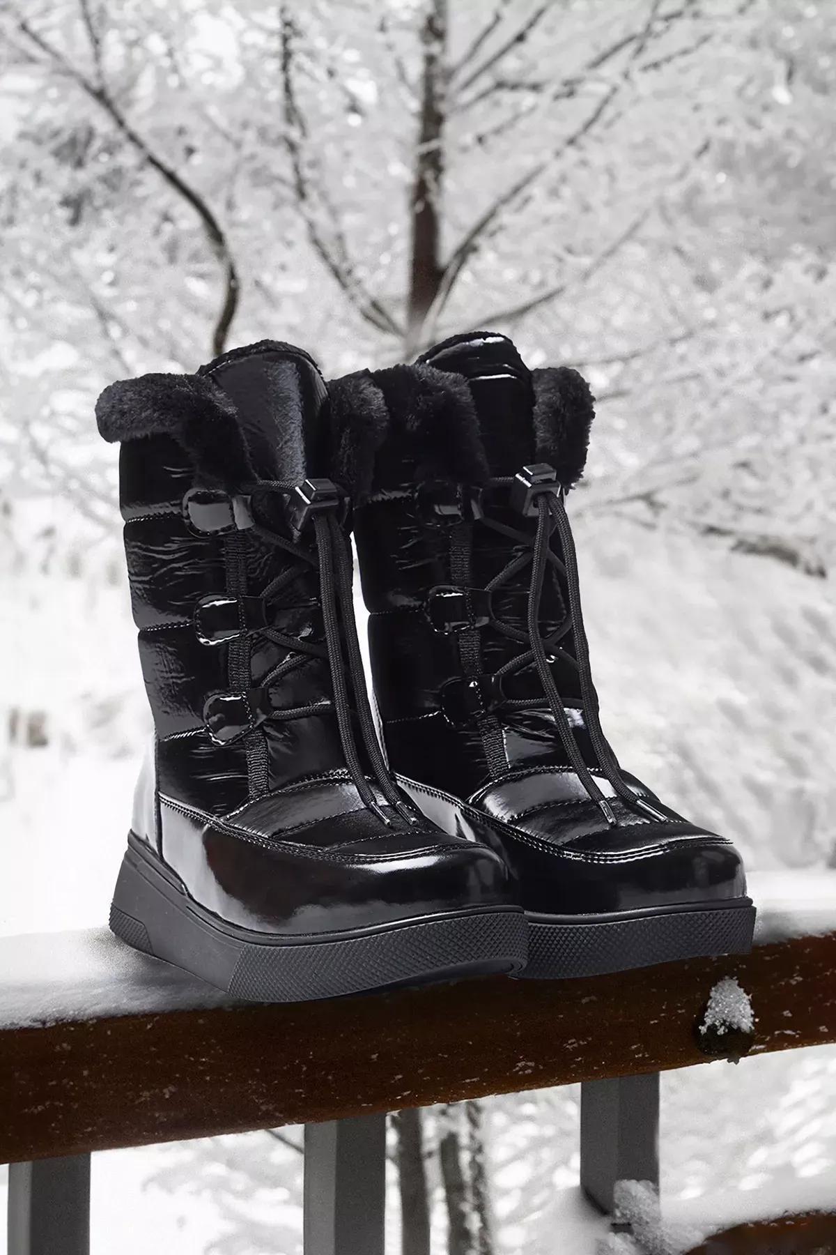 Black Water Repellent Snow Boots, , large image number 0