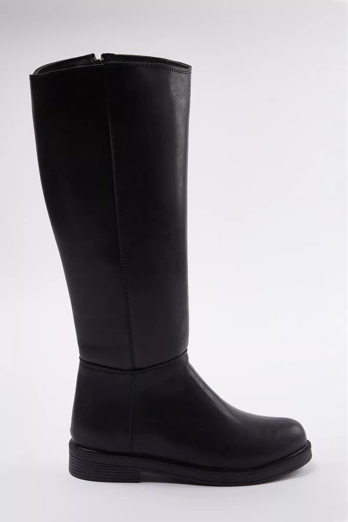 Black Zippered Flat Heel Boots, , large image number 3