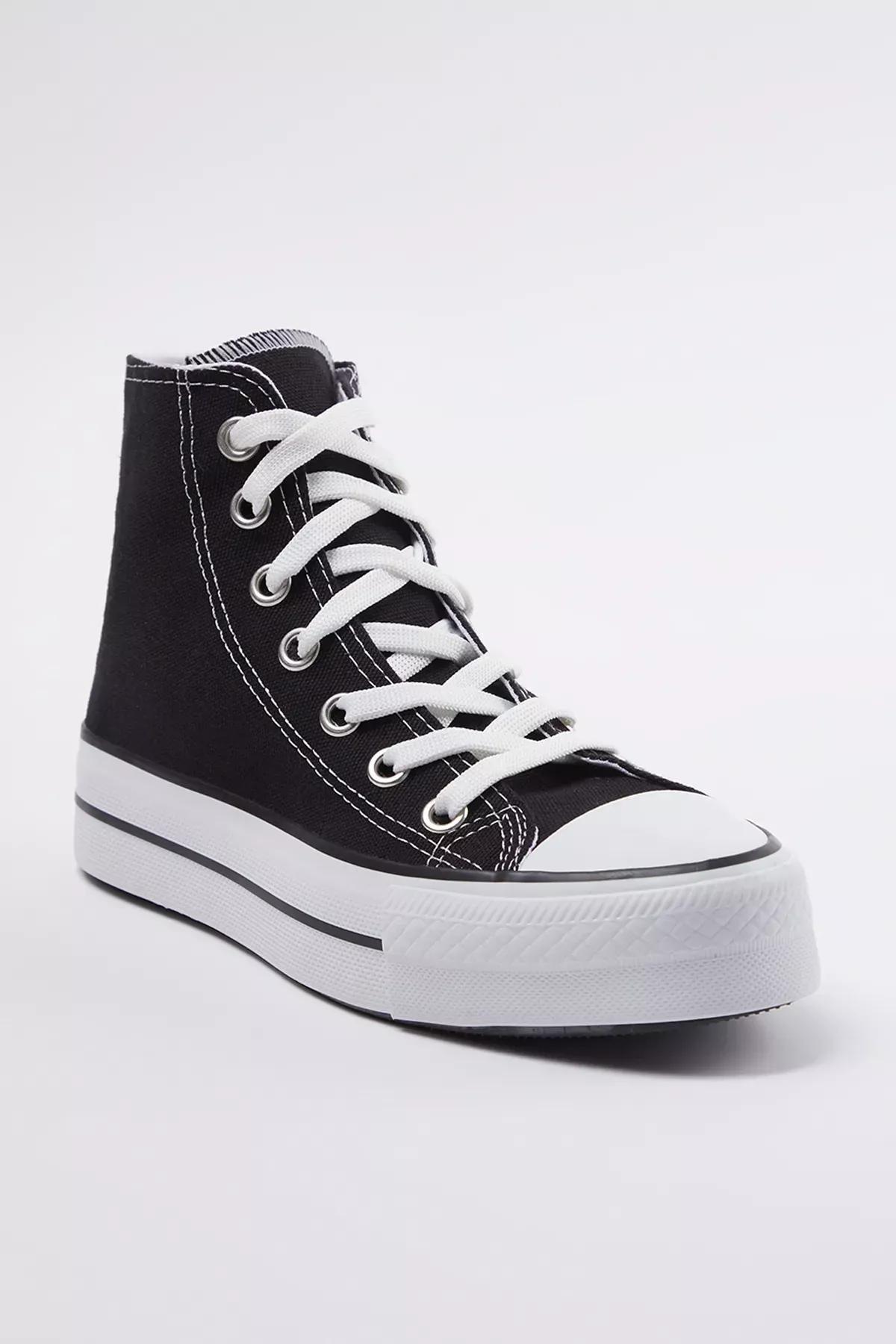 Black Lace-Up High-Top Sneakers, , large image number 0